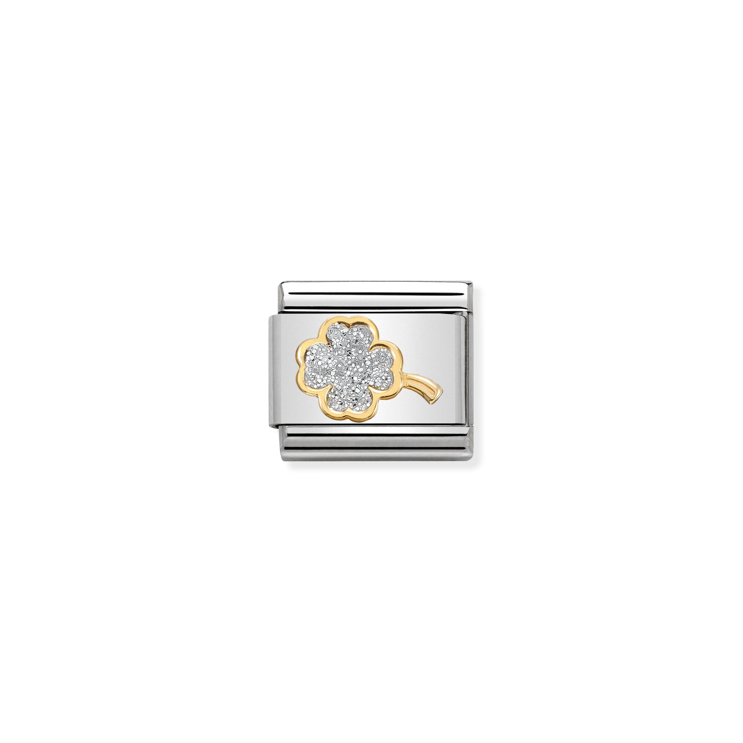 Composable Classic Glitter Symbols In Steel, Enamel And 18k Gold Silver Four-Leaf Clover