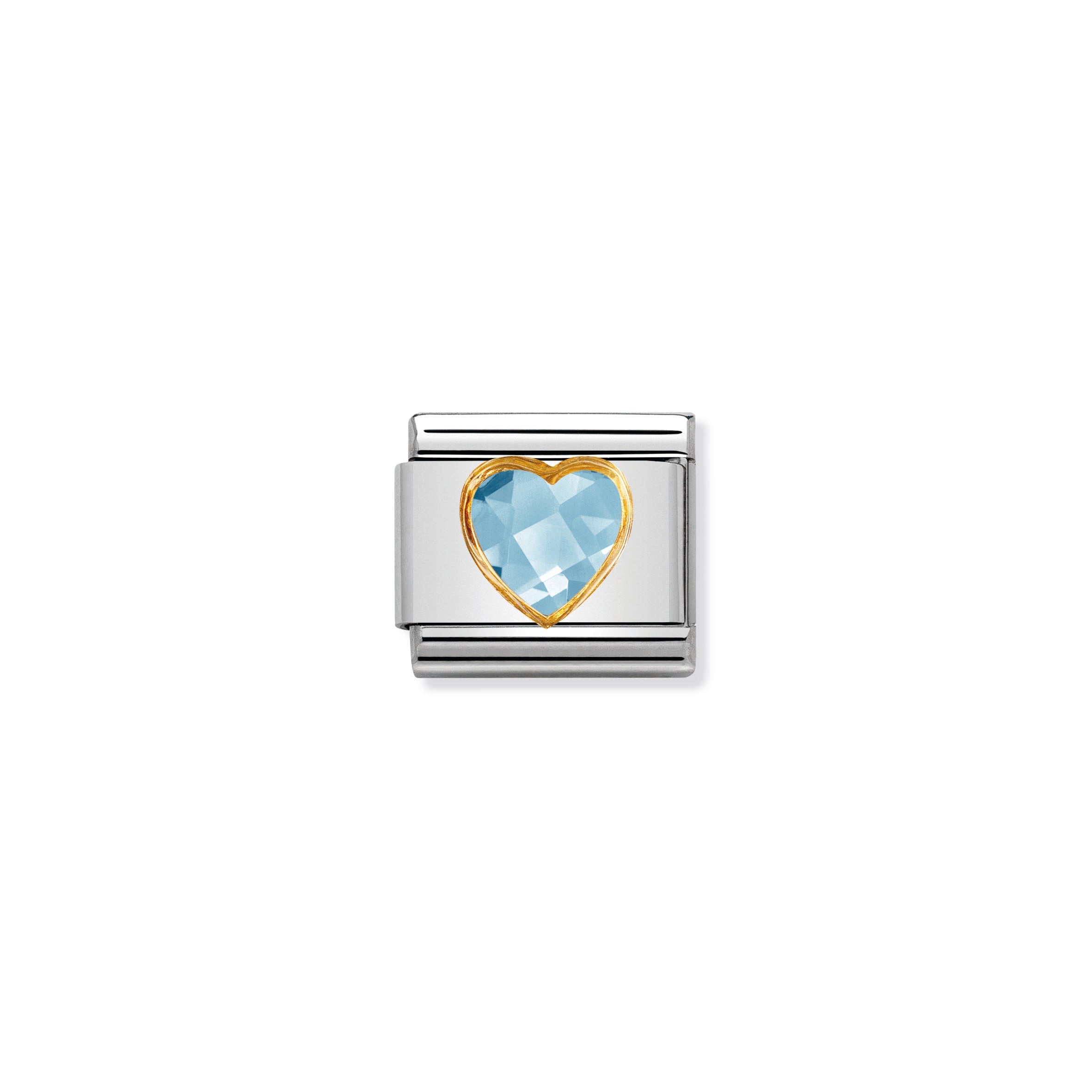 Composable Classic Heart Faceted Cz In Steel And 18k Gold Light Blue
