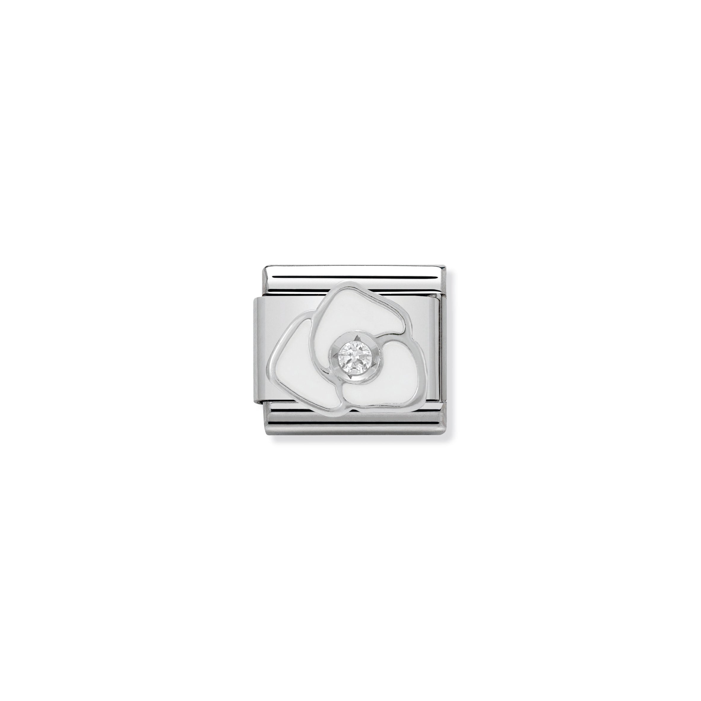 Composable Cl Symbols Stainless Steel, Enamel, 1 Cub. Zirc And 925 Sterling Silver White Rose