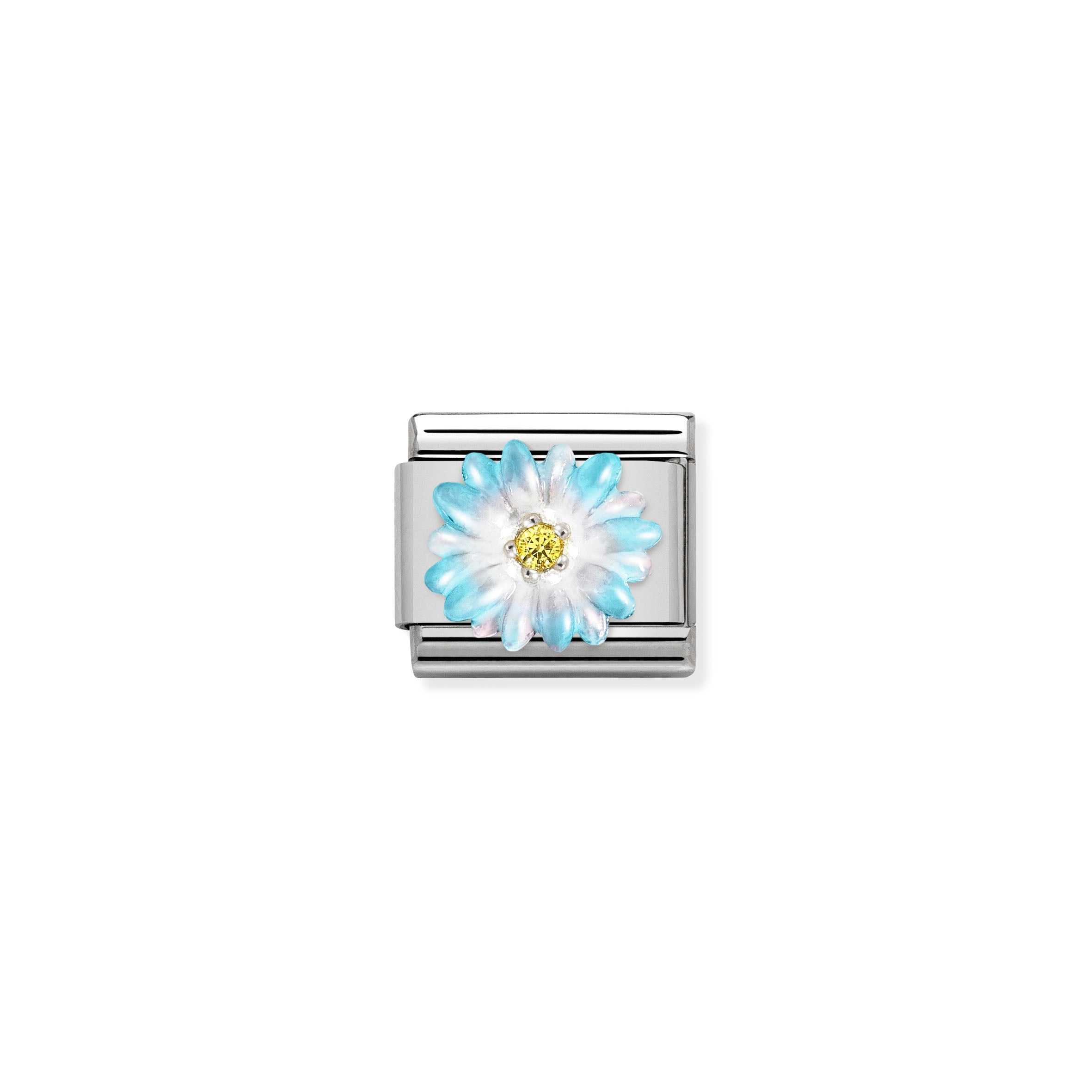 Composable Cl Symbols Stainless Steel, Enamel, Cub. Zirc And 925 Sterling Silver Light Blue Flower