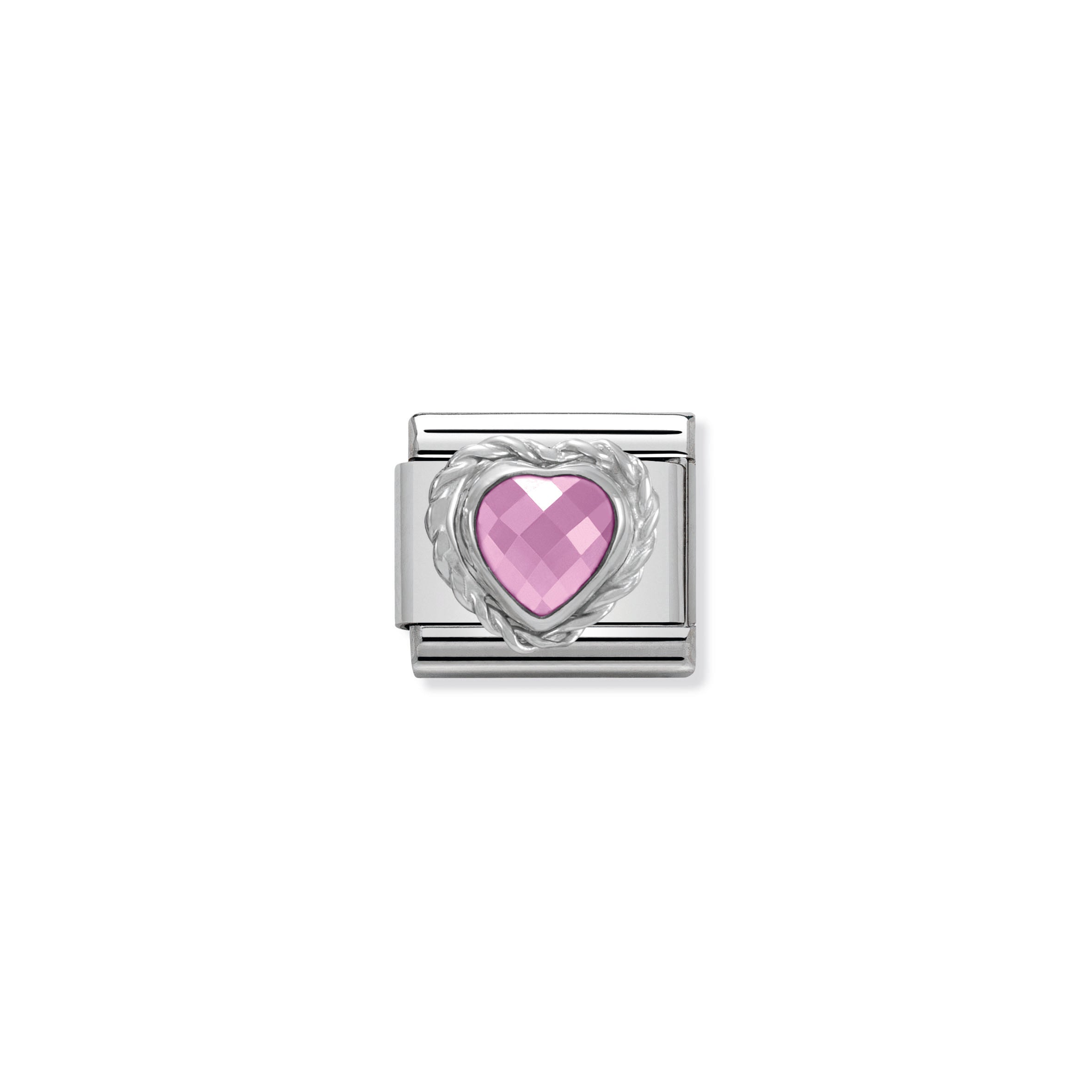 Comp. Cl Heart Faceted Cz In Stainless Steel E 925 Sterling Silver Twisted Setting Pink
