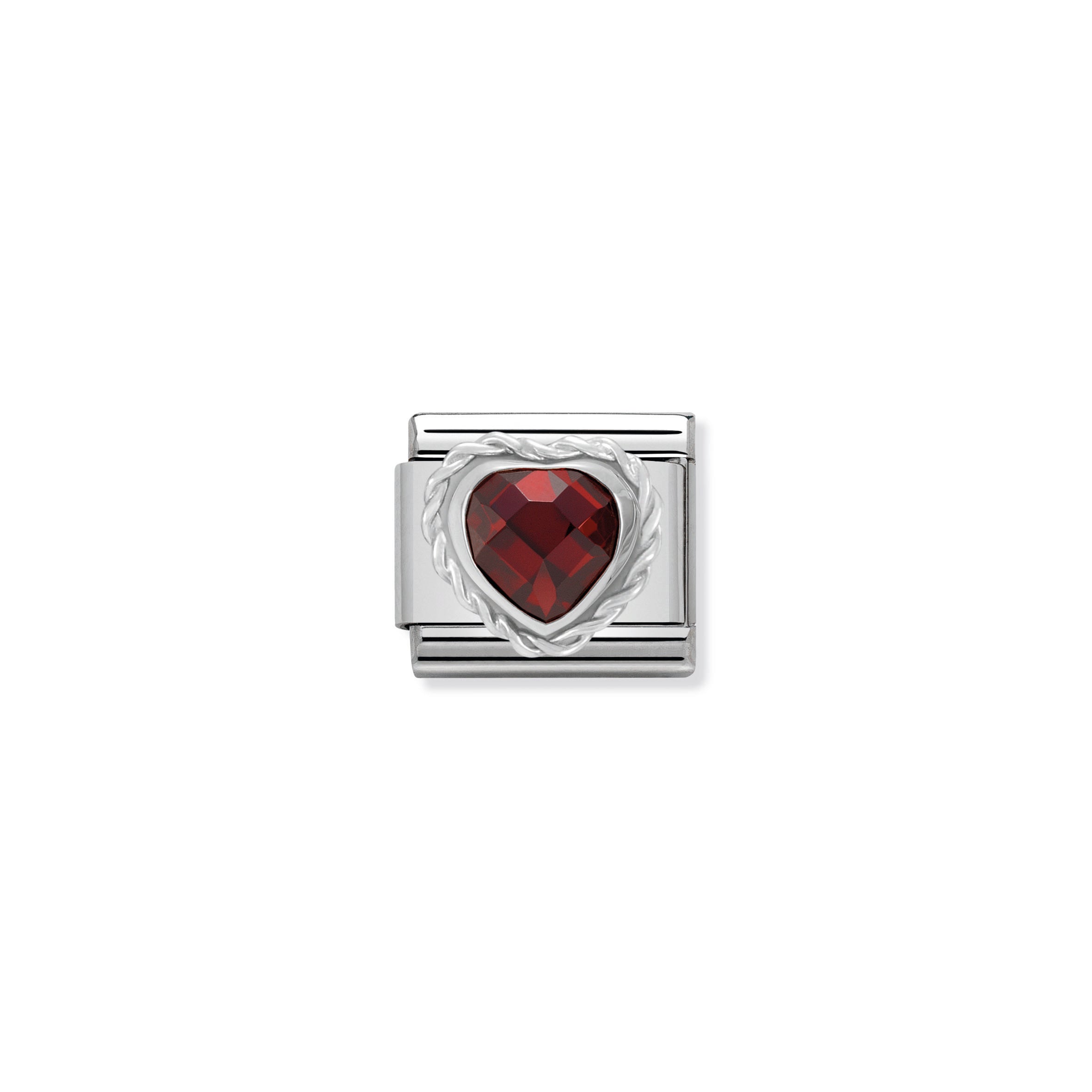Comp. Cl Heart Faceted Cz In Stainless Steel E 925 Sterling Silver Twisted Setting Red