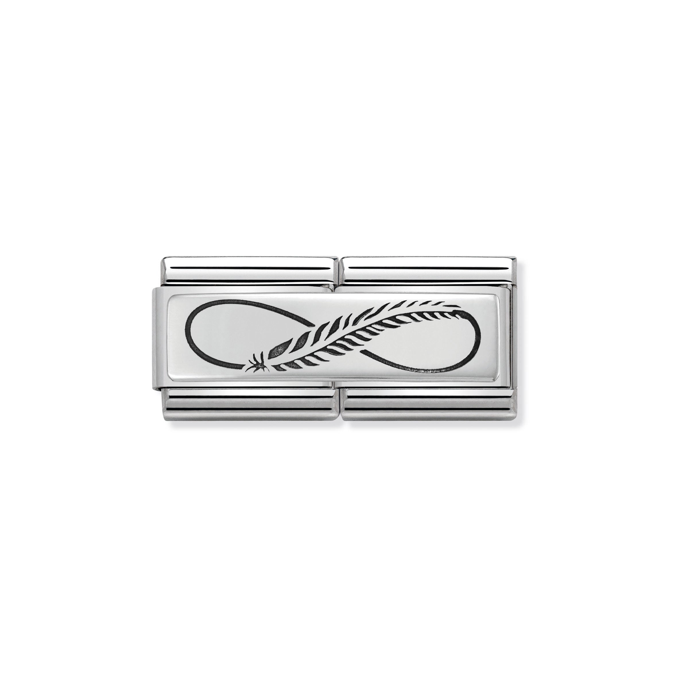 Composable Classic Double Engraved Steel And 925 Sterling Silver Custom Infinity Feather