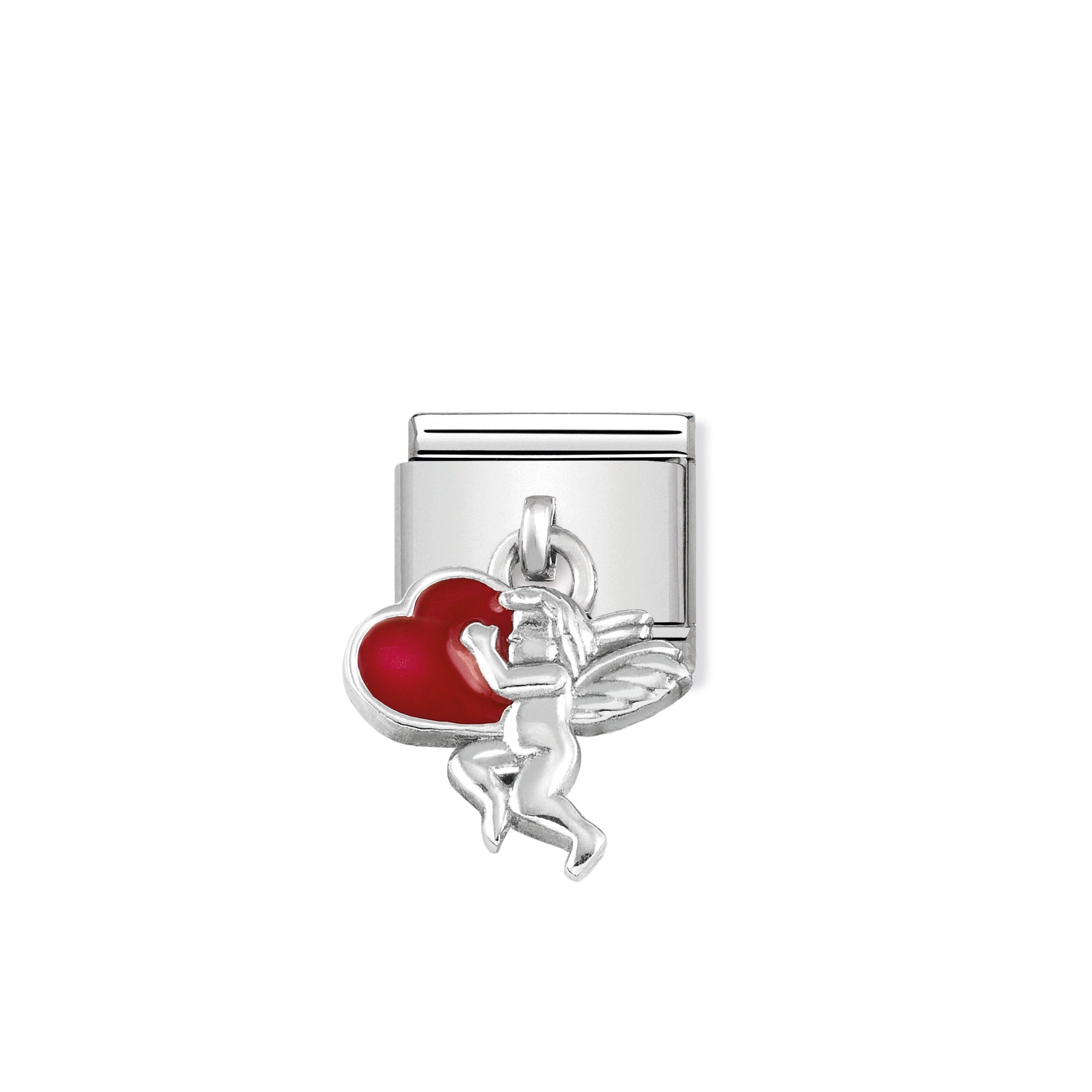 Composable Classic Charms Steel, 925 Sterling Silver And Enamel Angel With Heart