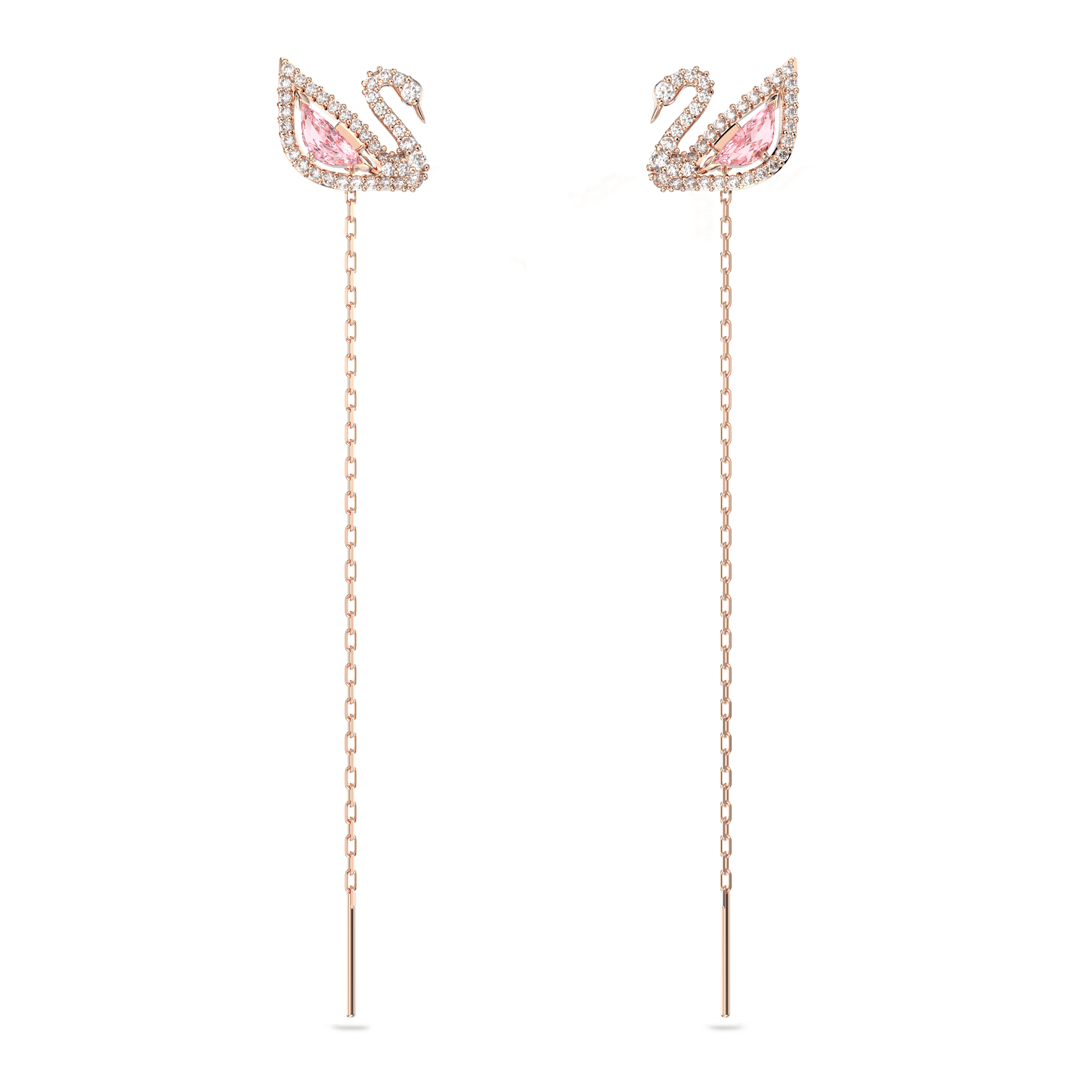 SWAROVSKI DAZZLING SWAN DROP EARRINGS, SWAN, PINK, ROSE GOLD-TONE PLATED 5469990