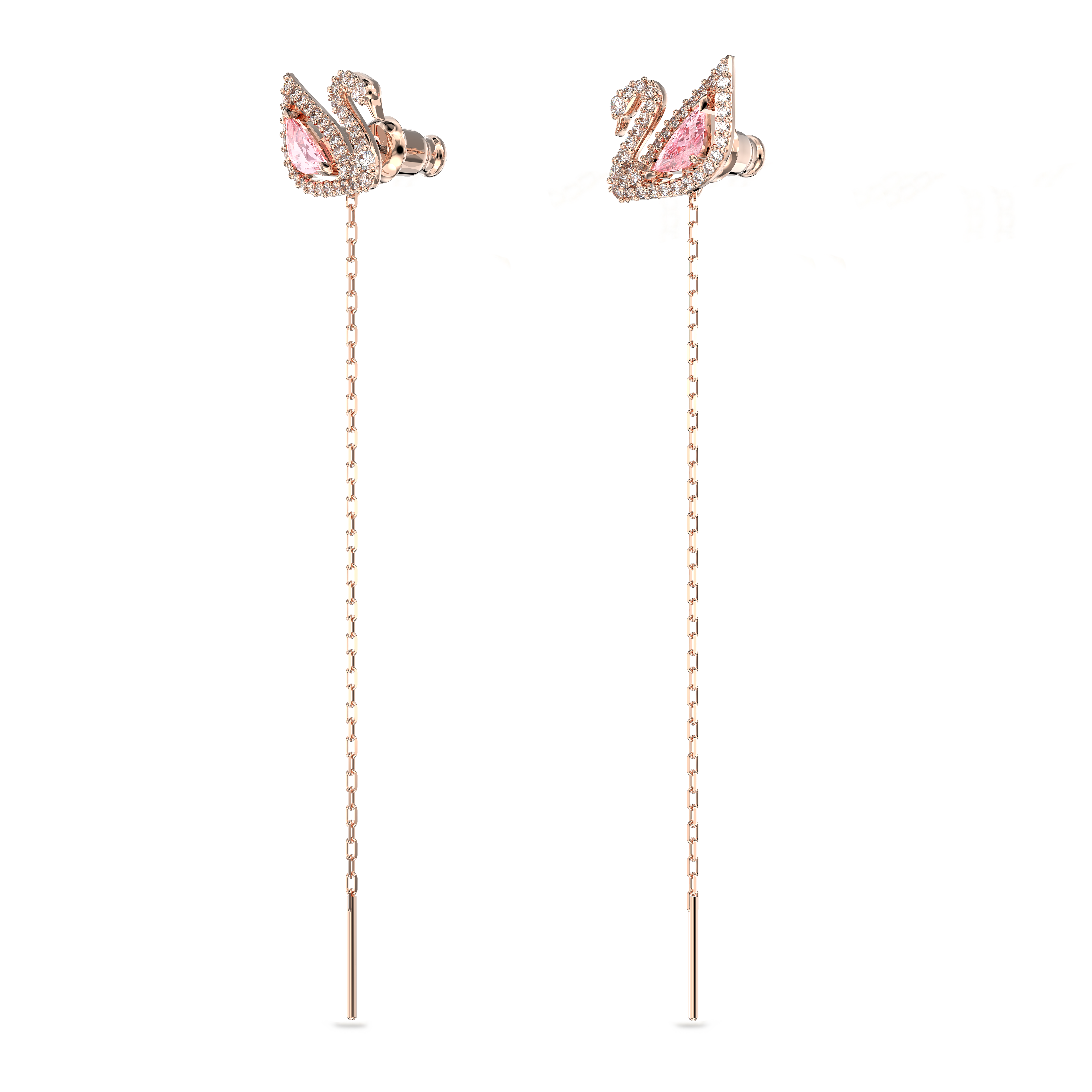 SWAROVSKI DAZZLING SWAN DROP EARRINGS, SWAN, PINK, ROSE GOLD-TONE PLATED 5469990