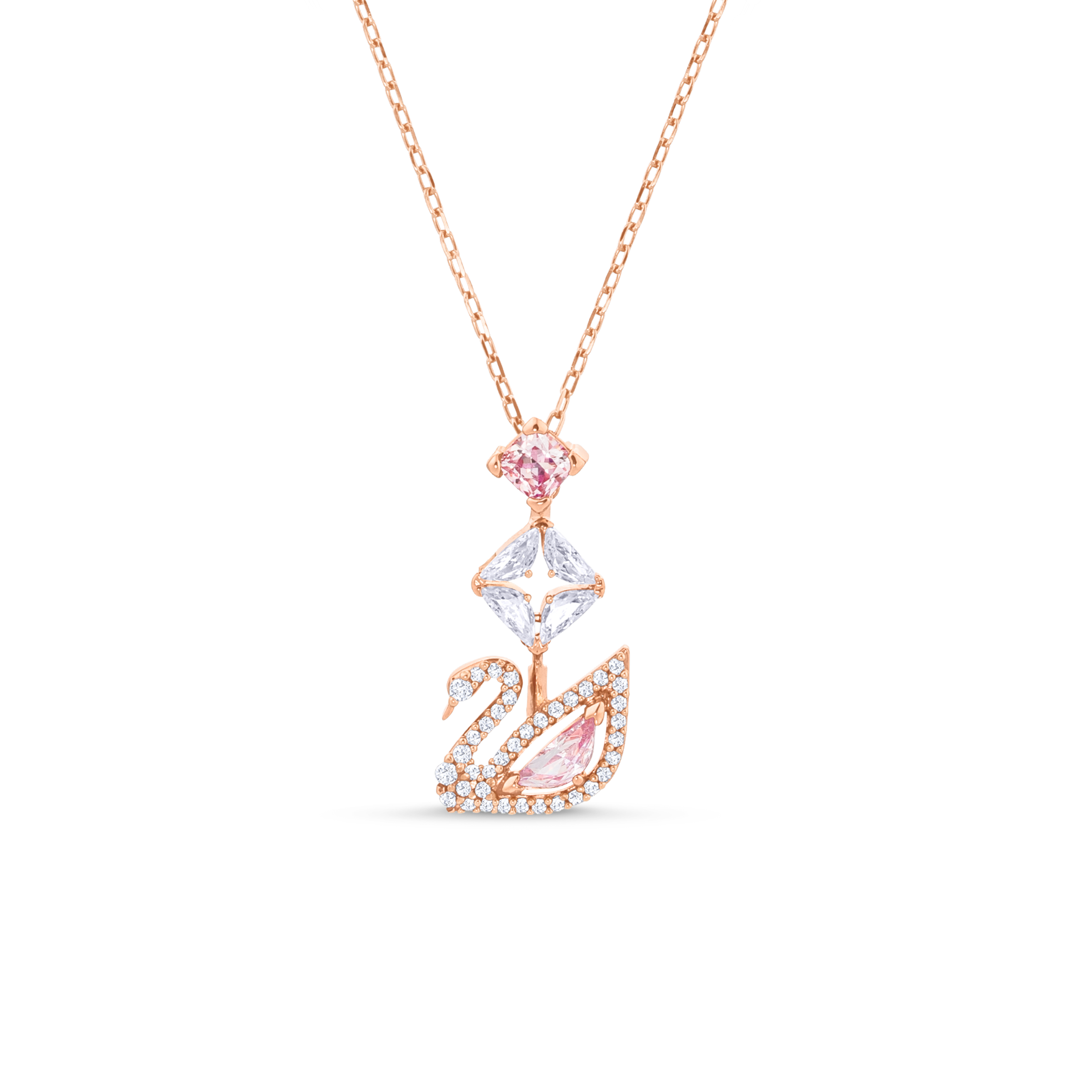 SWAROVSKI DAZZLING SWAN Y NECKLACE, SWAN, PINK, ROSE GOLD-TONE PLATED 5473024