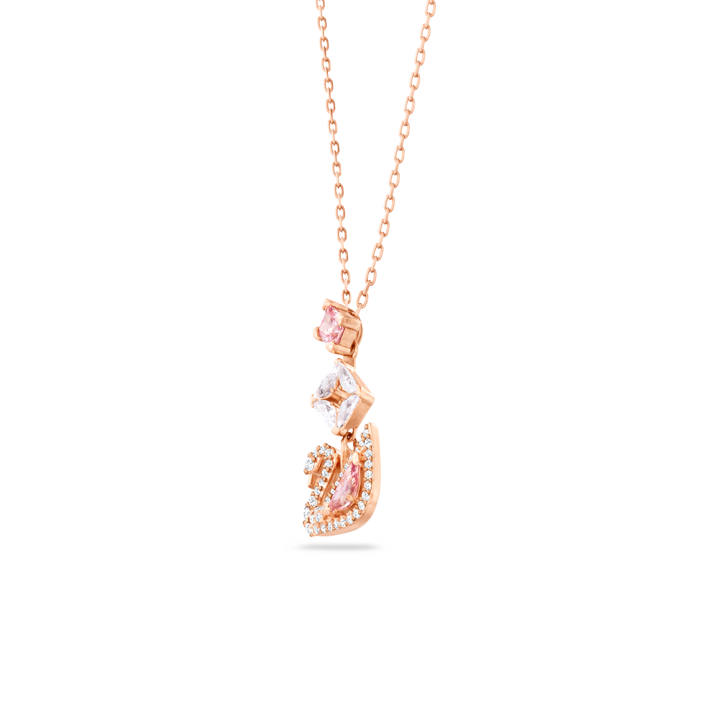 SWAROVSKI DAZZLING SWAN Y NECKLACE, SWAN, PINK, ROSE GOLD-TONE PLATED 5473024