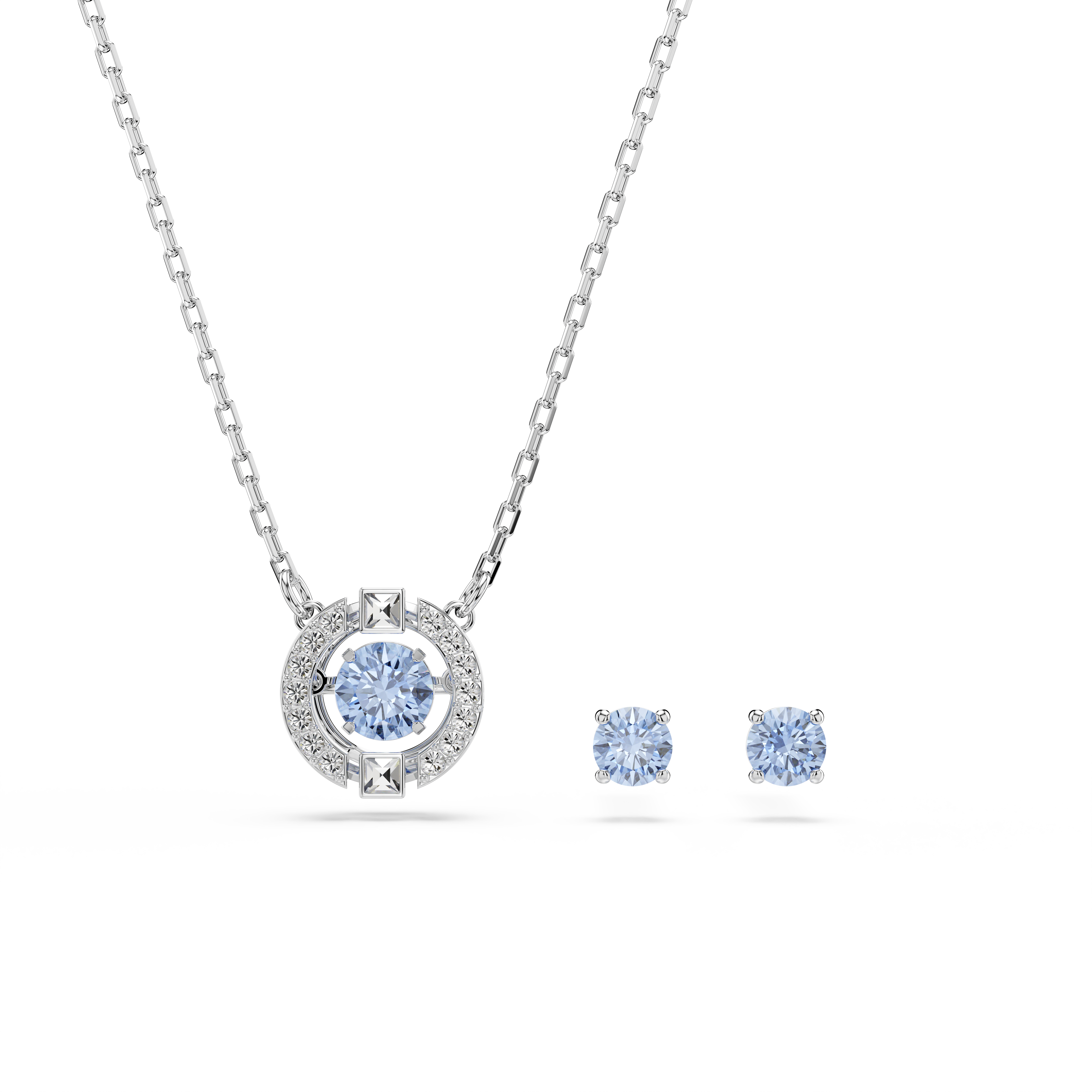 Swarovski Una set, Round cut, Blue, Rhodium plated 5480485