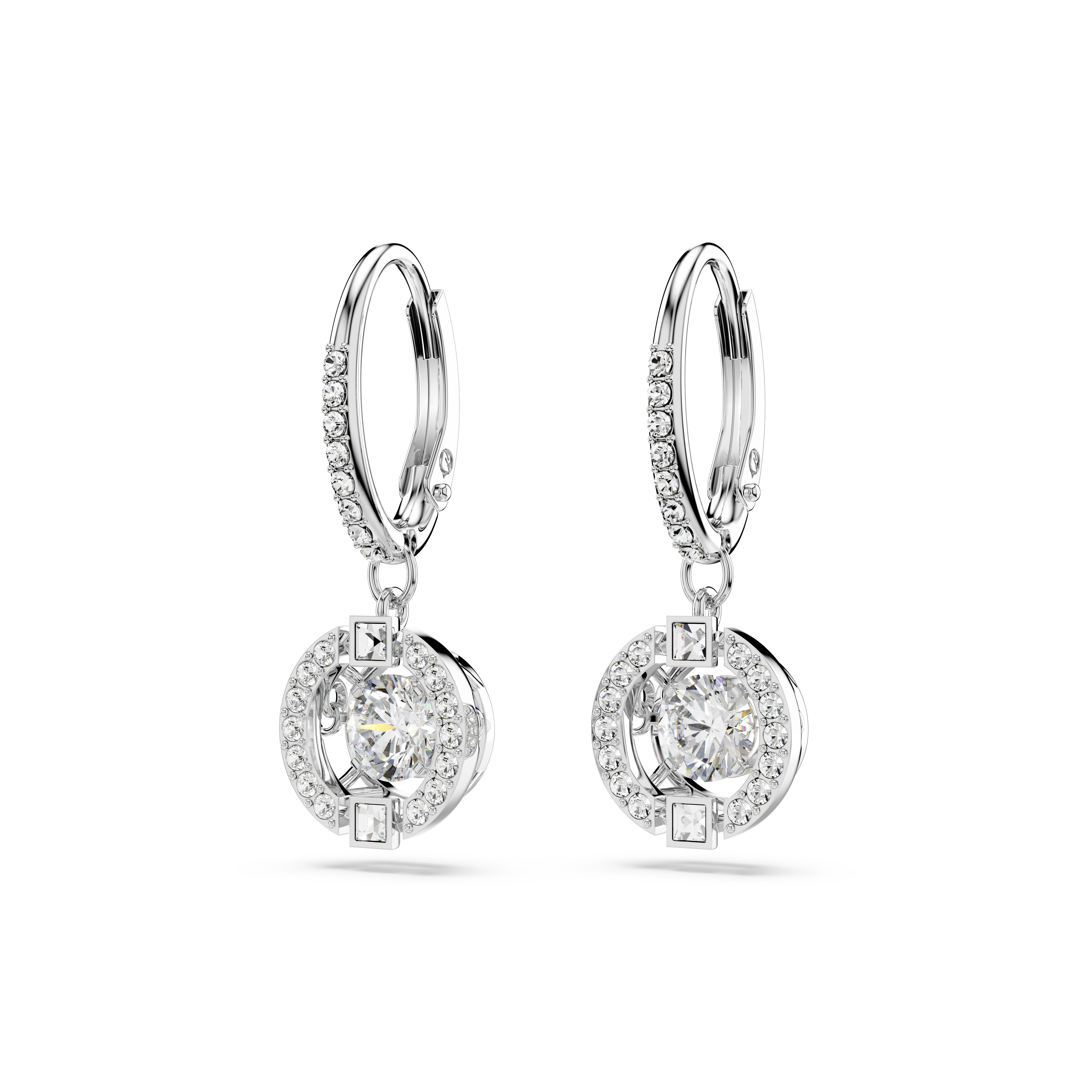 Swarovski Una drop earrings, Round cut, White, Rhodium plated 5504652