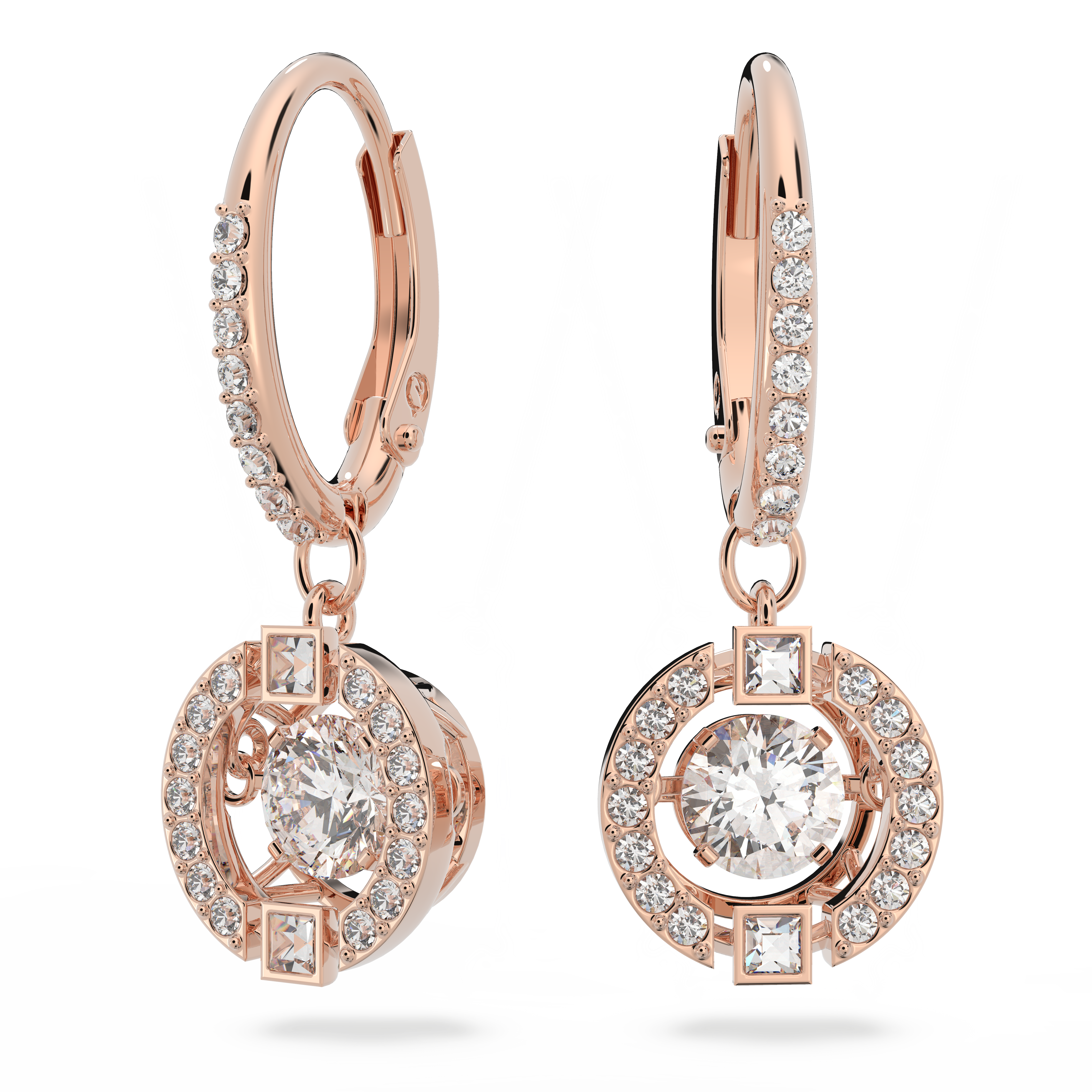 Swarovski Una drop earrings, Round cut, White, Rose gold-tone plated 5504753