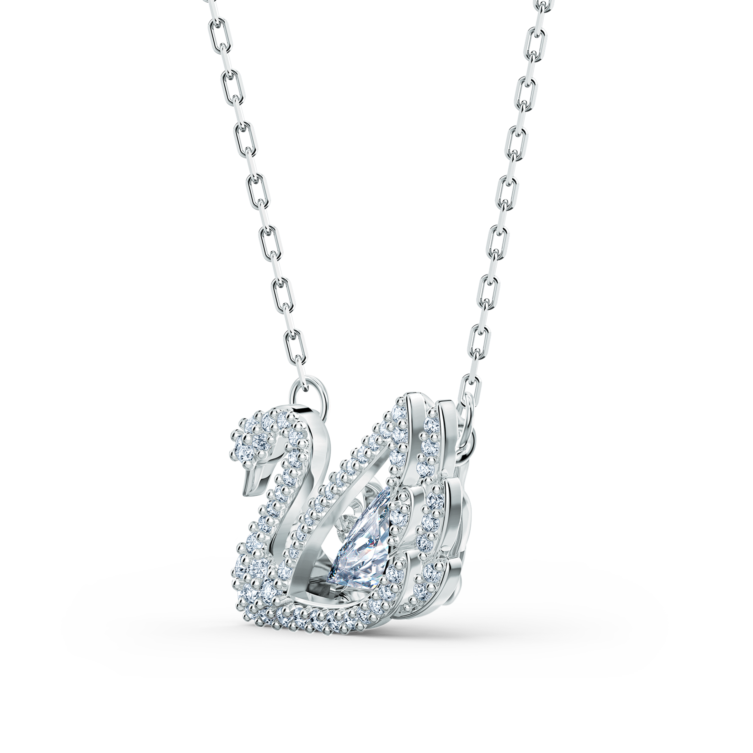 Swarovski Swan necklace, Dancing swan, White, Rhodium plated 5514421