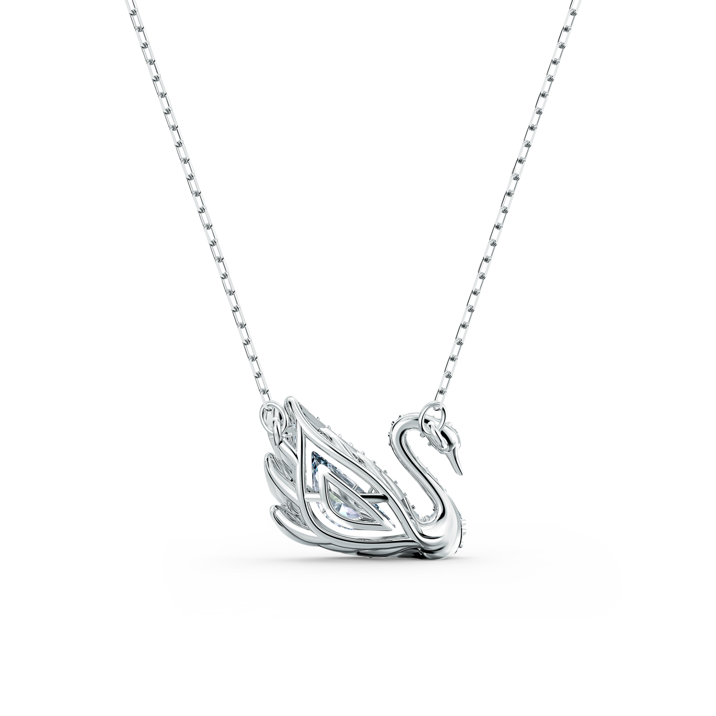 Swarovski Swan necklace, Dancing swan, White, Rhodium plated 5514421