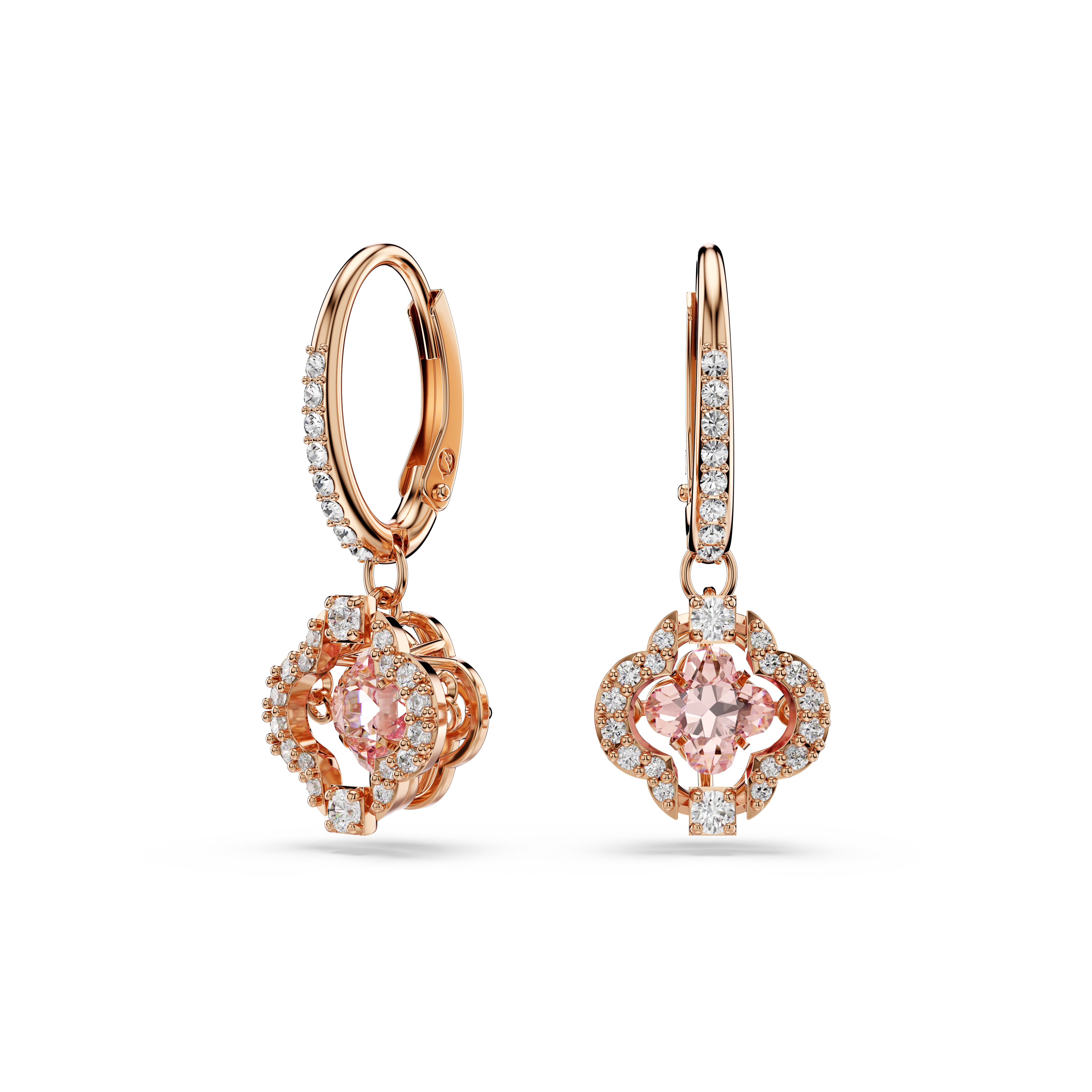 Swarovski Una drop earrings, Clover, Pink, Rose gold-tone plated 5516477