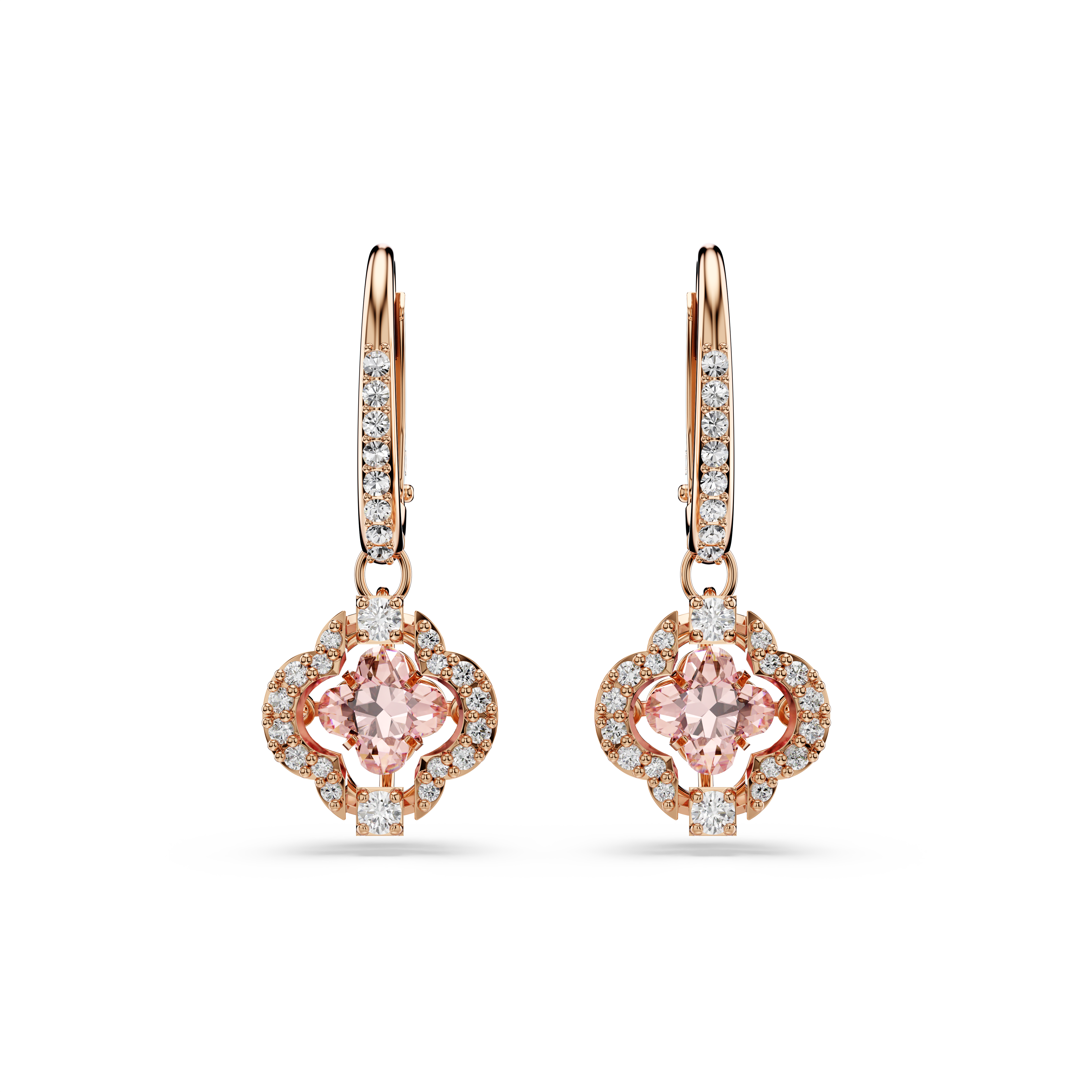 Swarovski Una drop earrings, Clover, Pink, Rose gold-tone plated 5516477