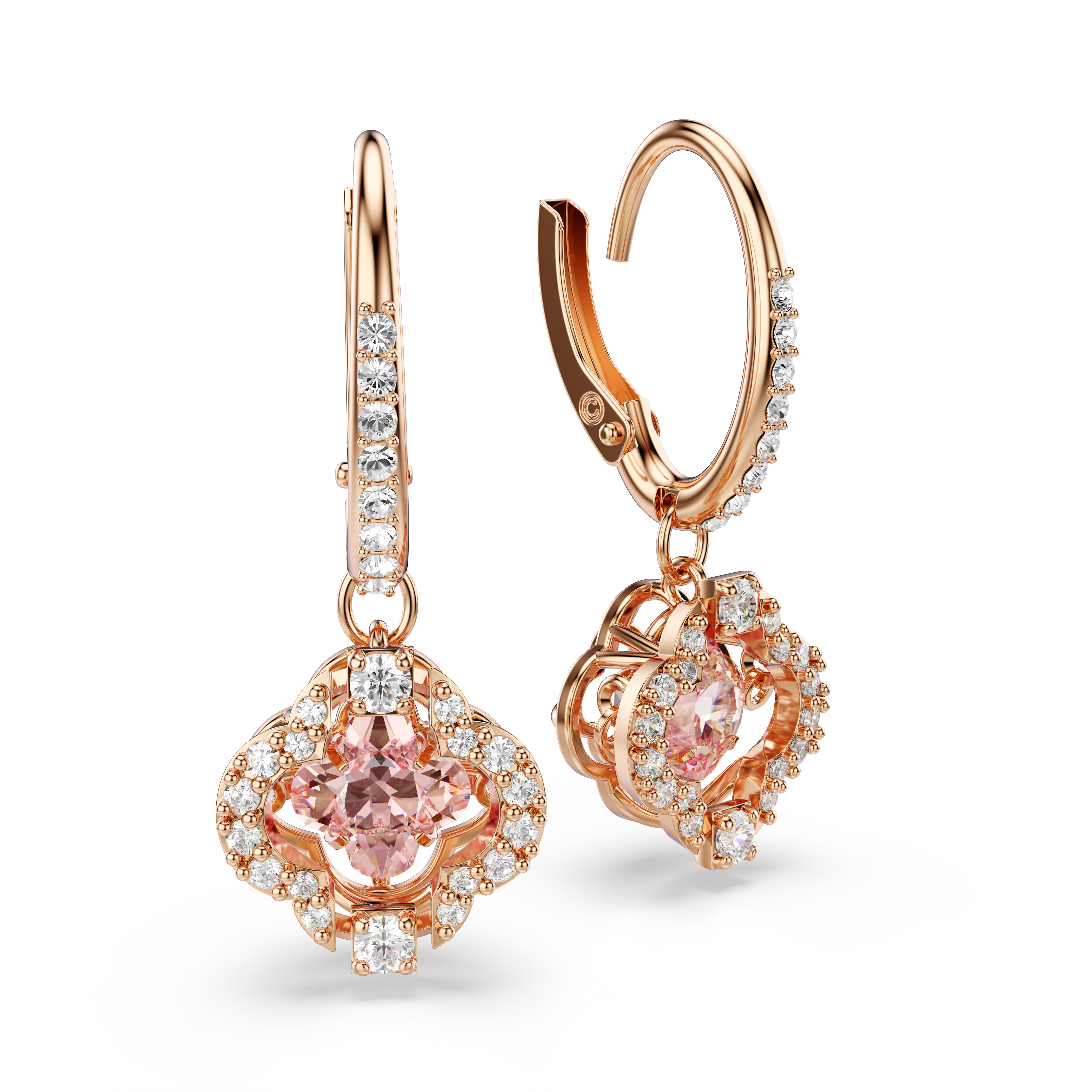 Swarovski Una drop earrings, Clover, Pink, Rose gold-tone plated 5516477