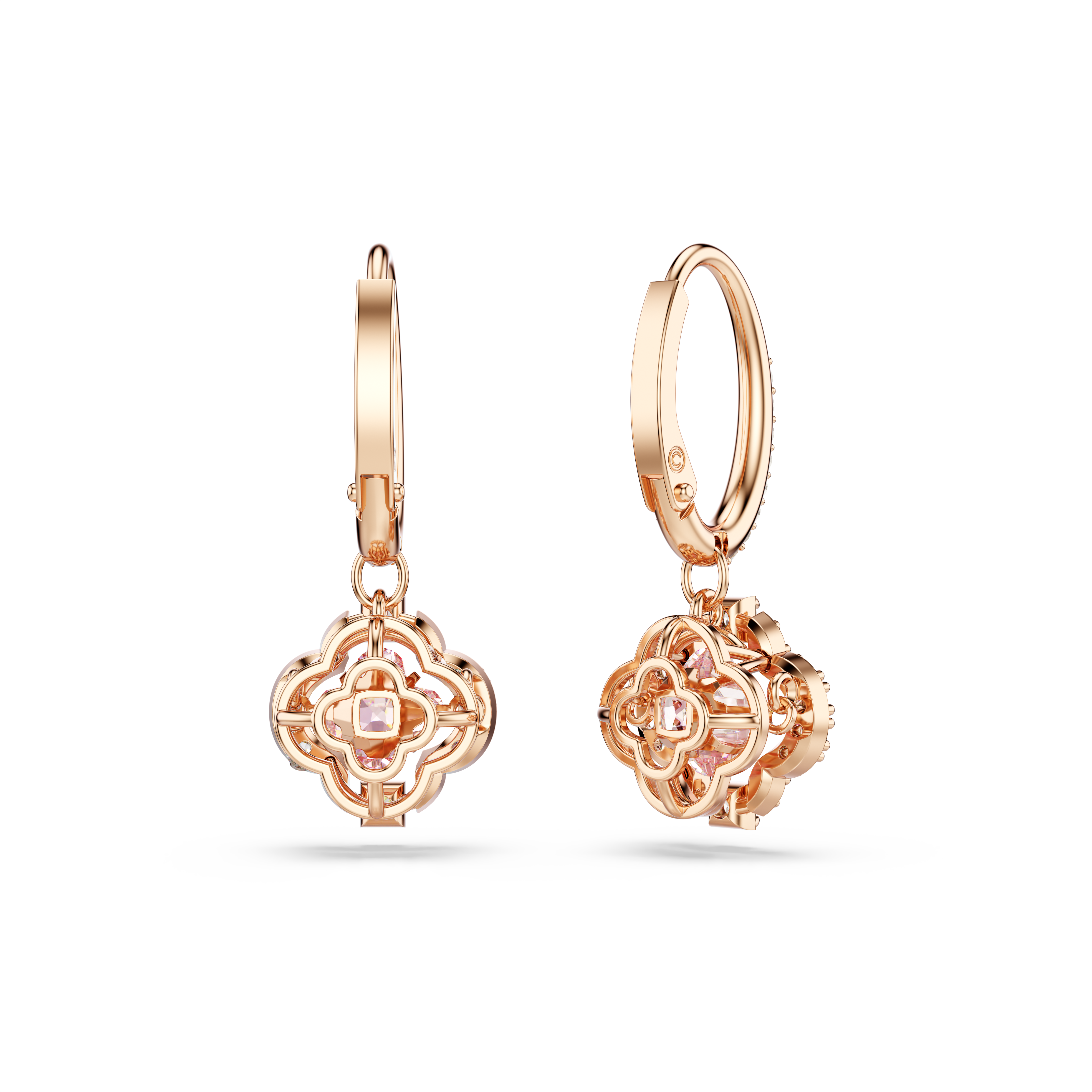 Swarovski Una drop earrings, Clover, Pink, Rose gold-tone plated 5516477