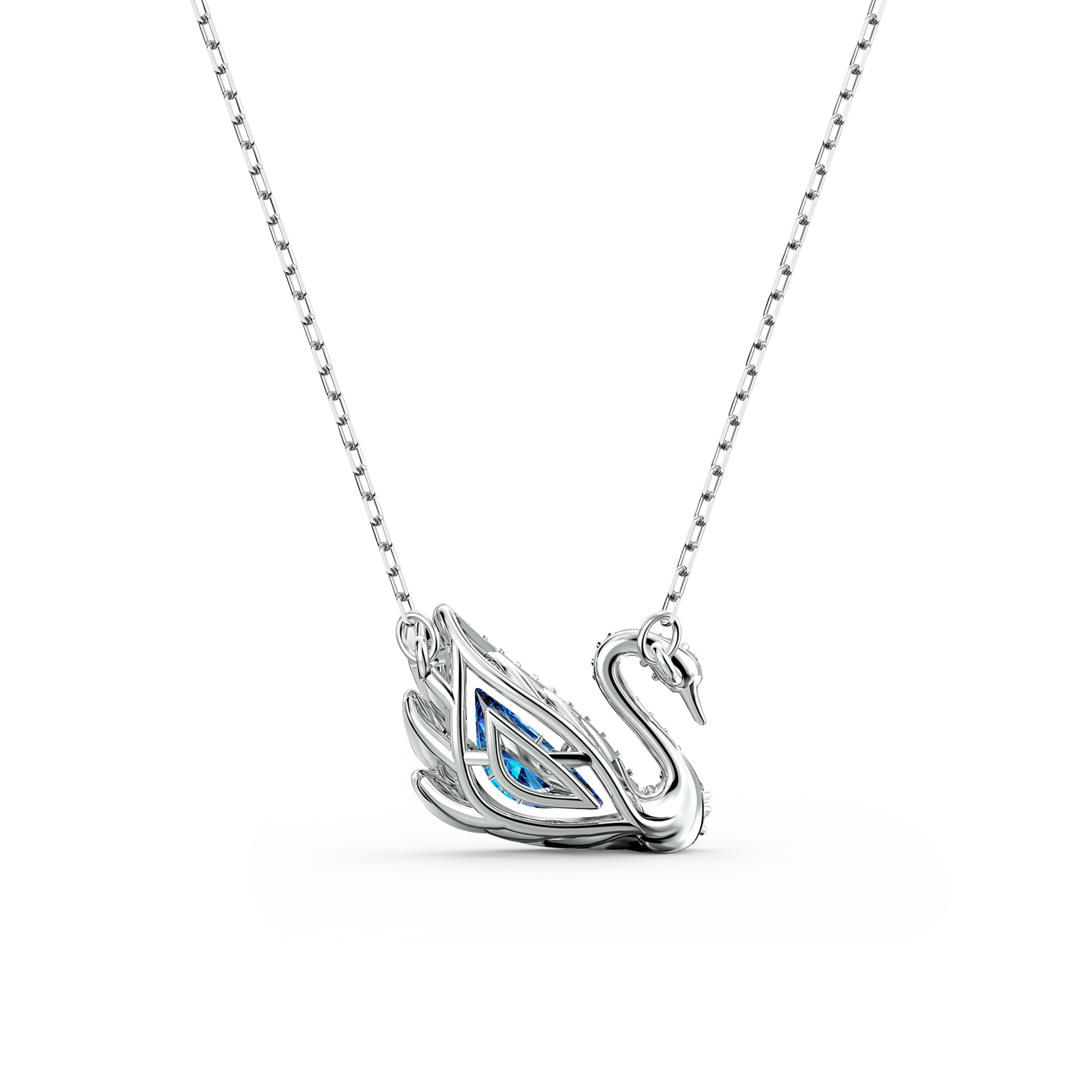 Swarovski Swan necklace, Dancing swan, Blue, Rhodium plated 5533397