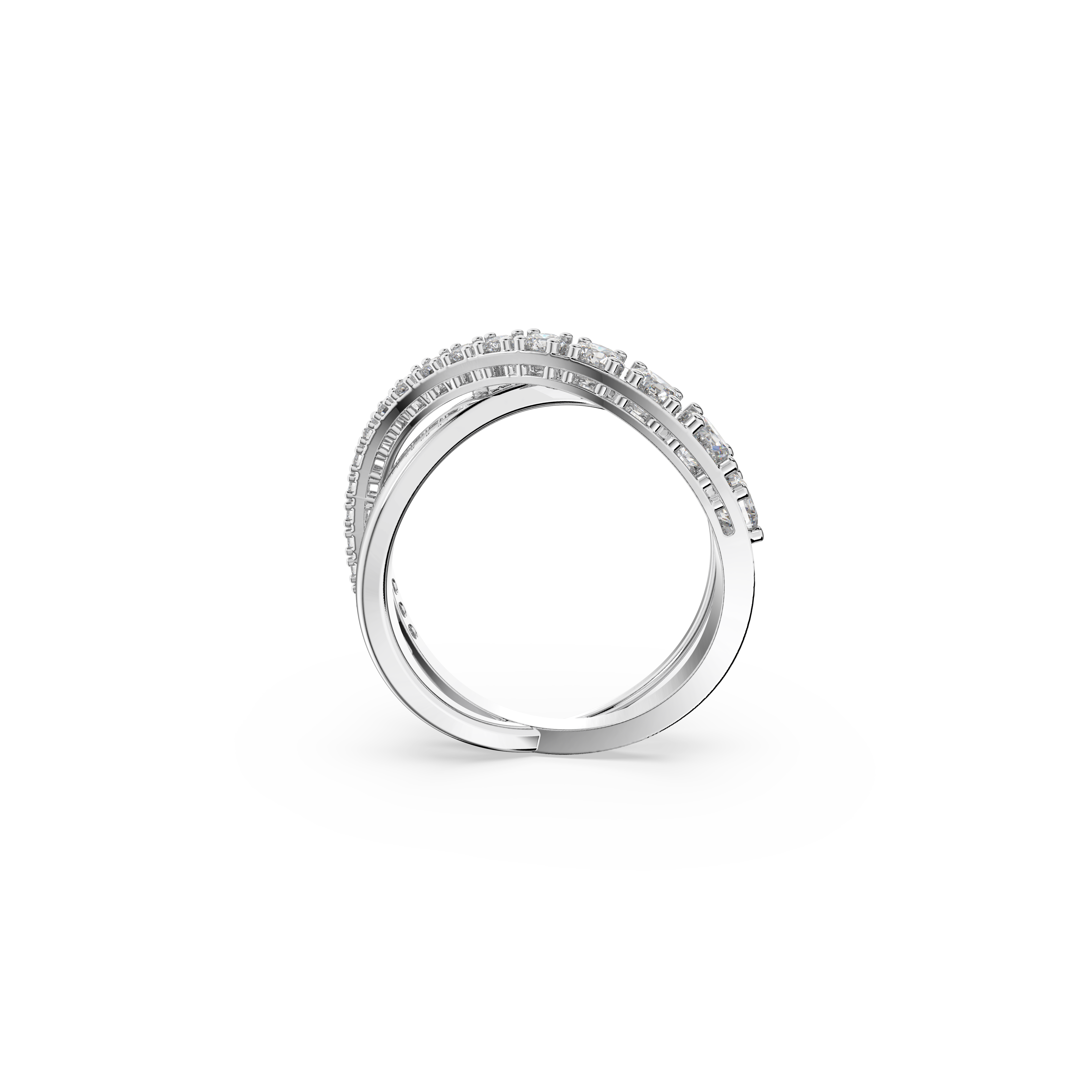 SWAROVSKI TWIST RING, ROUND CUT, WHITE, RHODIUM PLATED