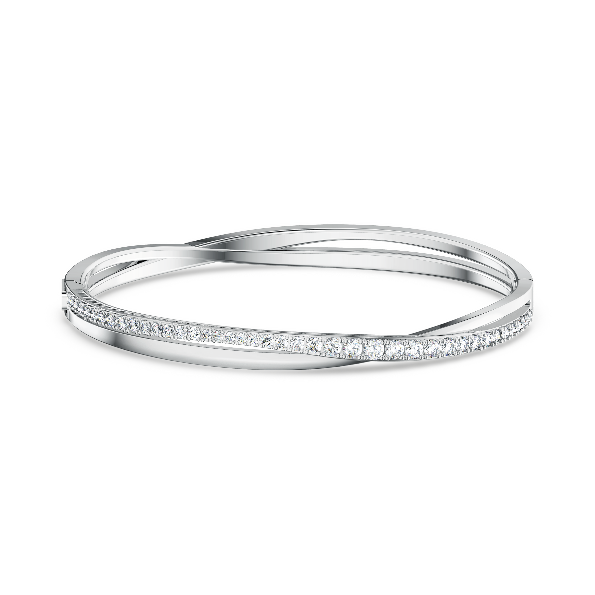 Swarovski Hyperbola bangle, Round cut, White, Rhodium plated 5572725