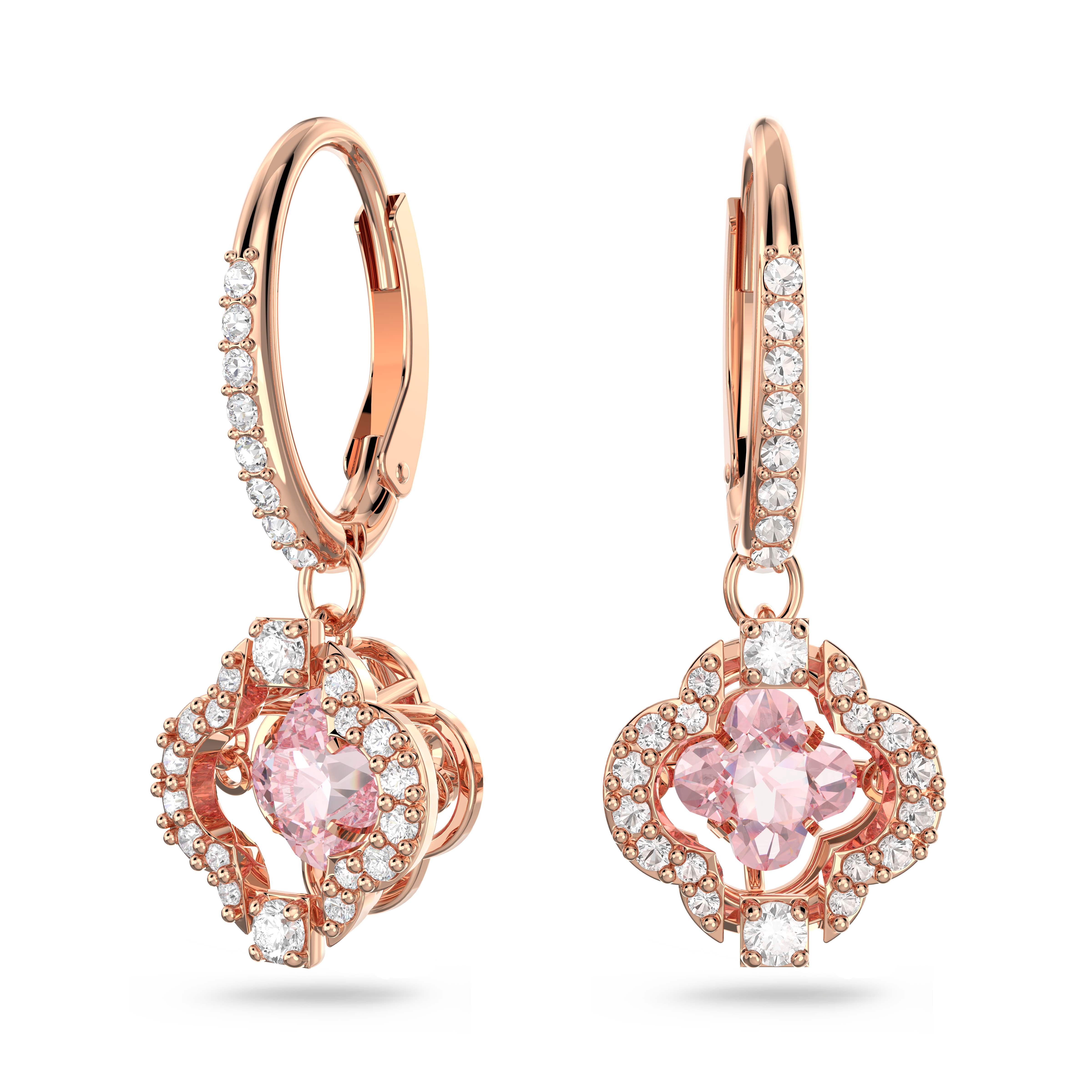 Swarovski Una drop earrings, Clover, Pink, Rose gold-tone plated 5604198