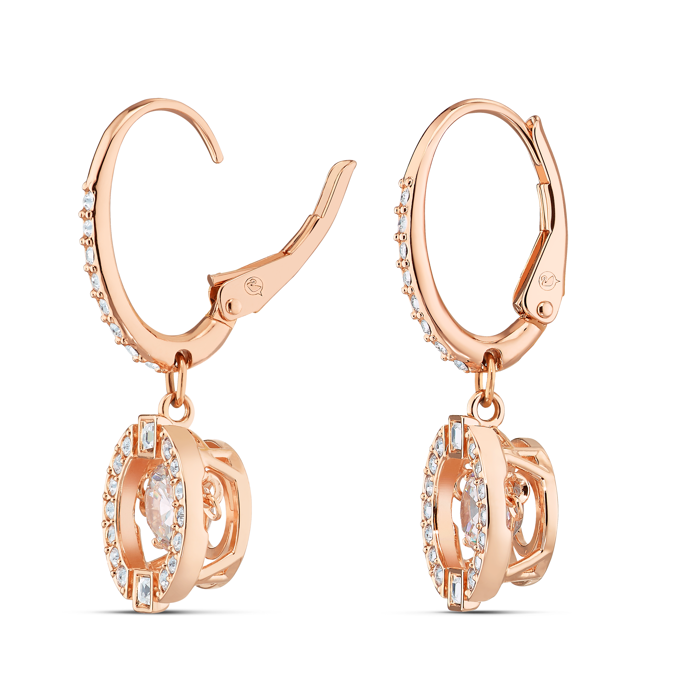 Swarovski Una drop earrings, Round cut, White, Rose gold-tone plated 5604199