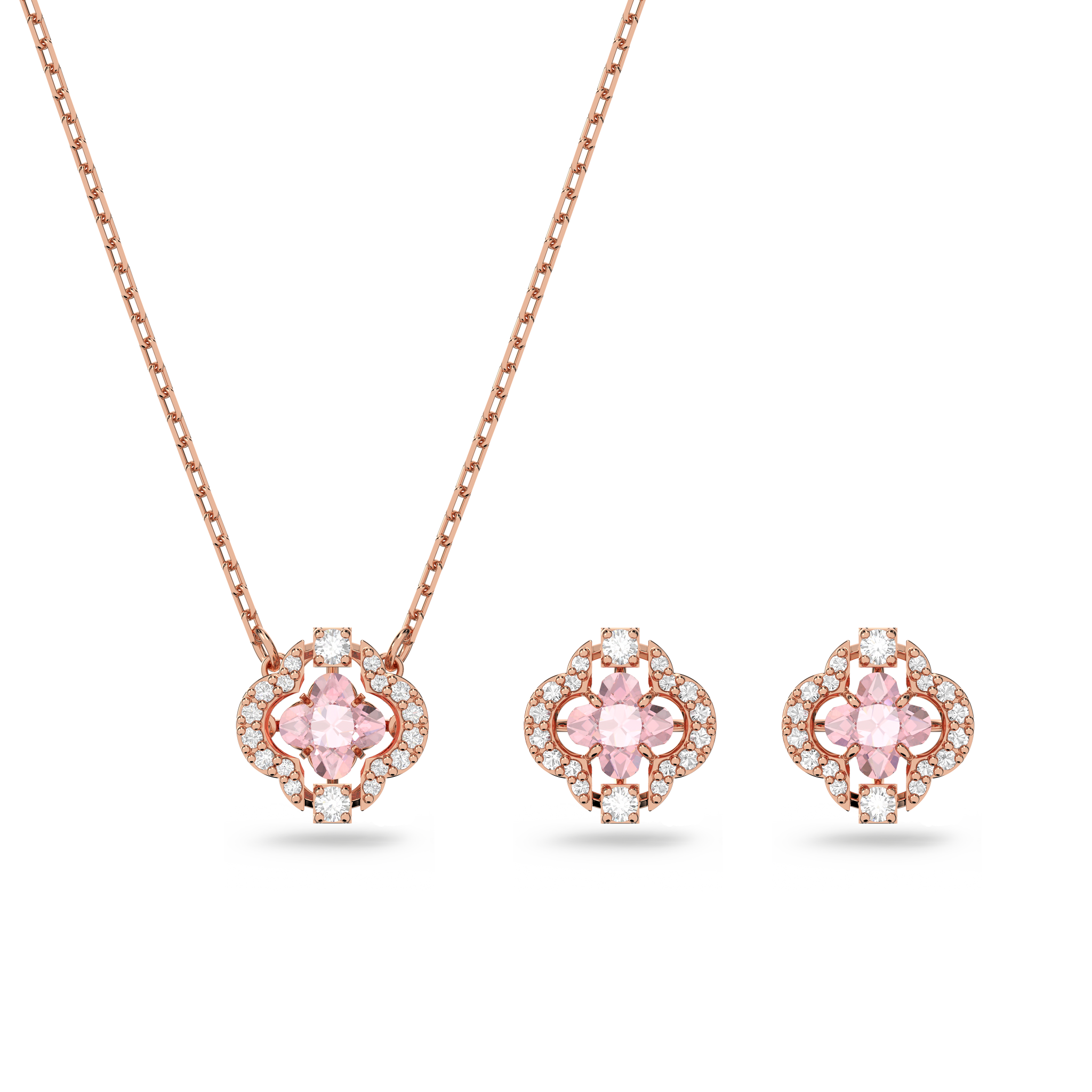 Swarovski Una set, Mixed cuts, Clover, Pink, Rose gold-tone plated