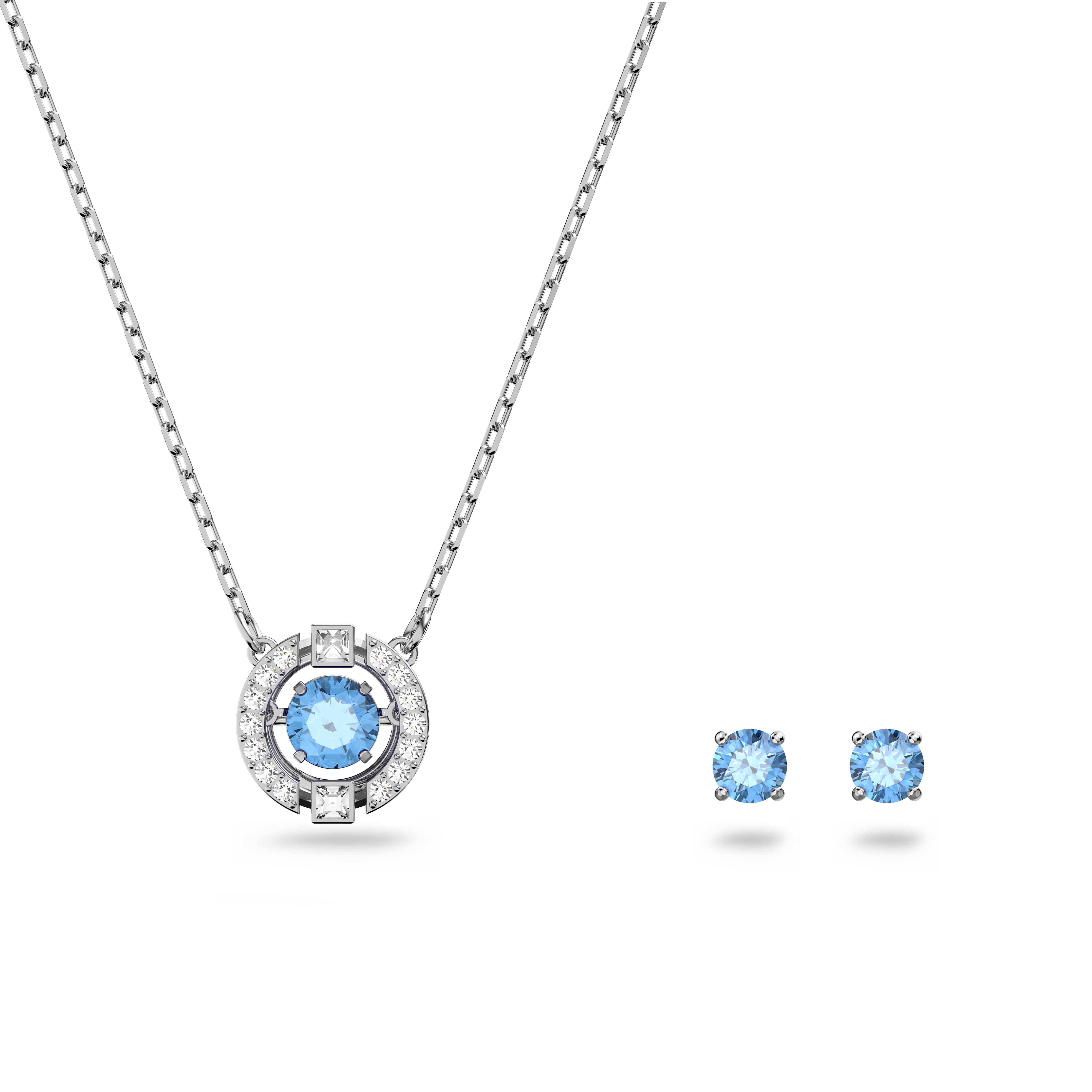 Swarovski Una set, Round cut, Blue, Rhodium plated 5604205