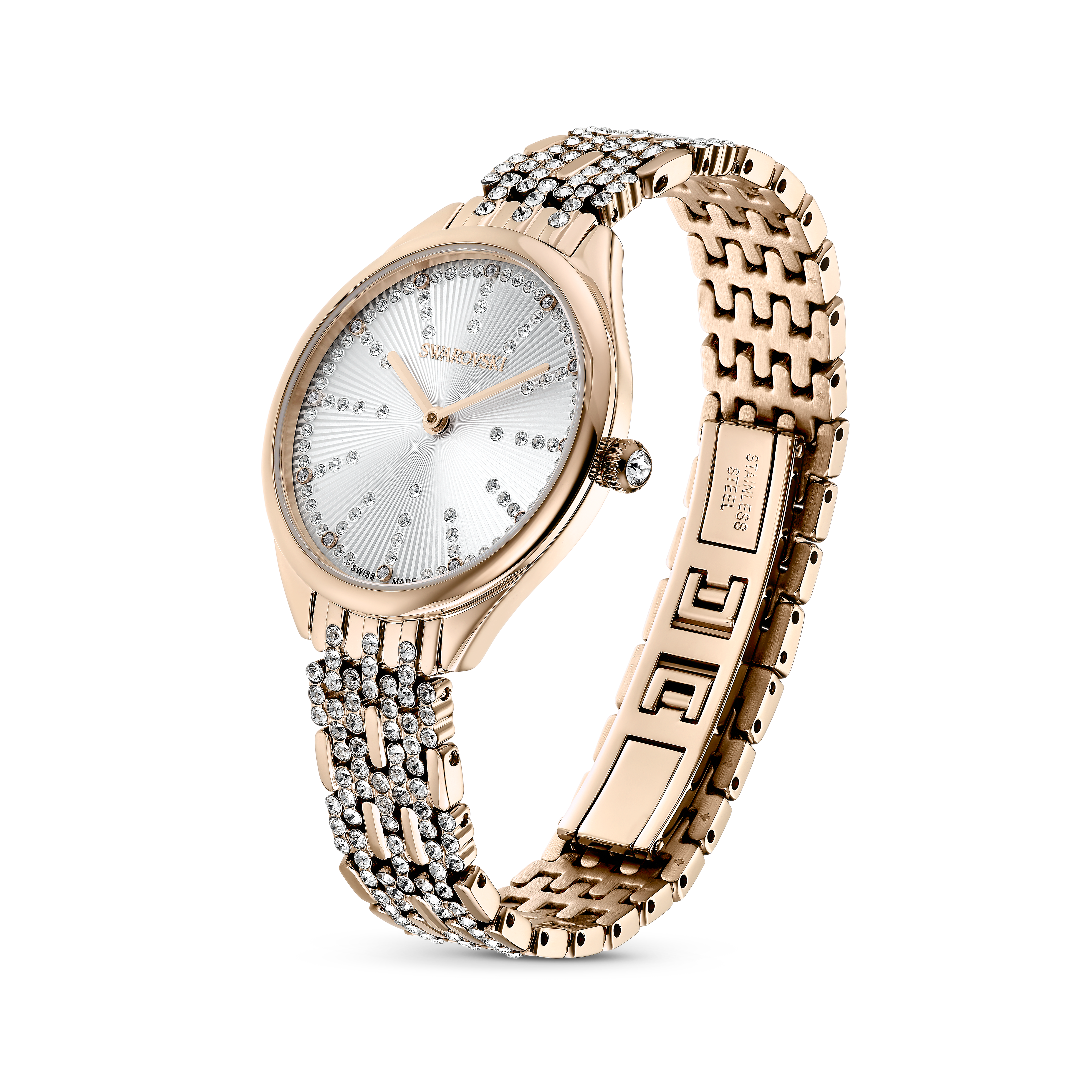 Swarovski Attract watch, Swiss Made, Pavé, Crystal bracelet, Gold tone, Champagne gold-tone finish 5610484