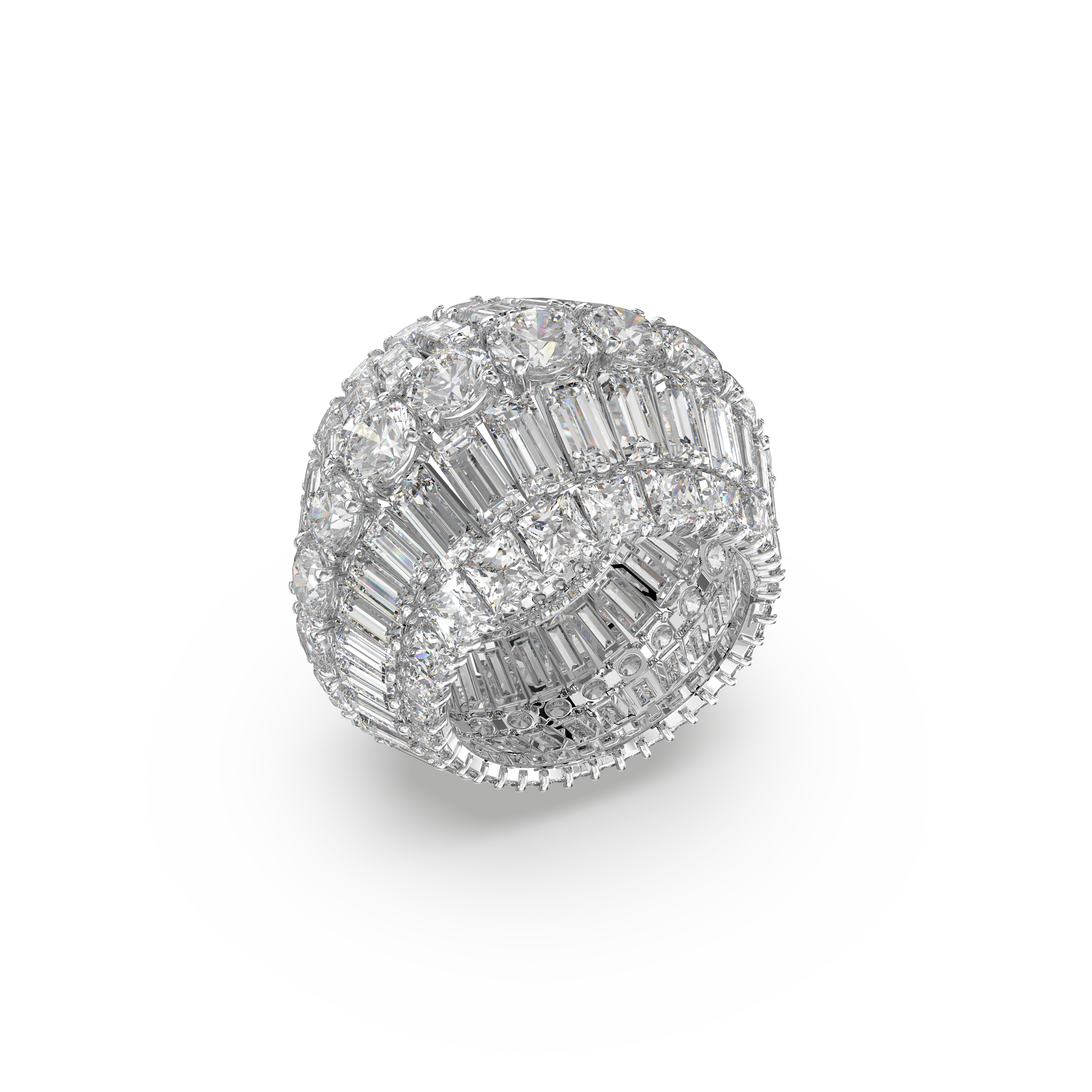 Swarovski Hyperbola cocktail ring, Mixed cuts, White, Rhodium plated 5610735