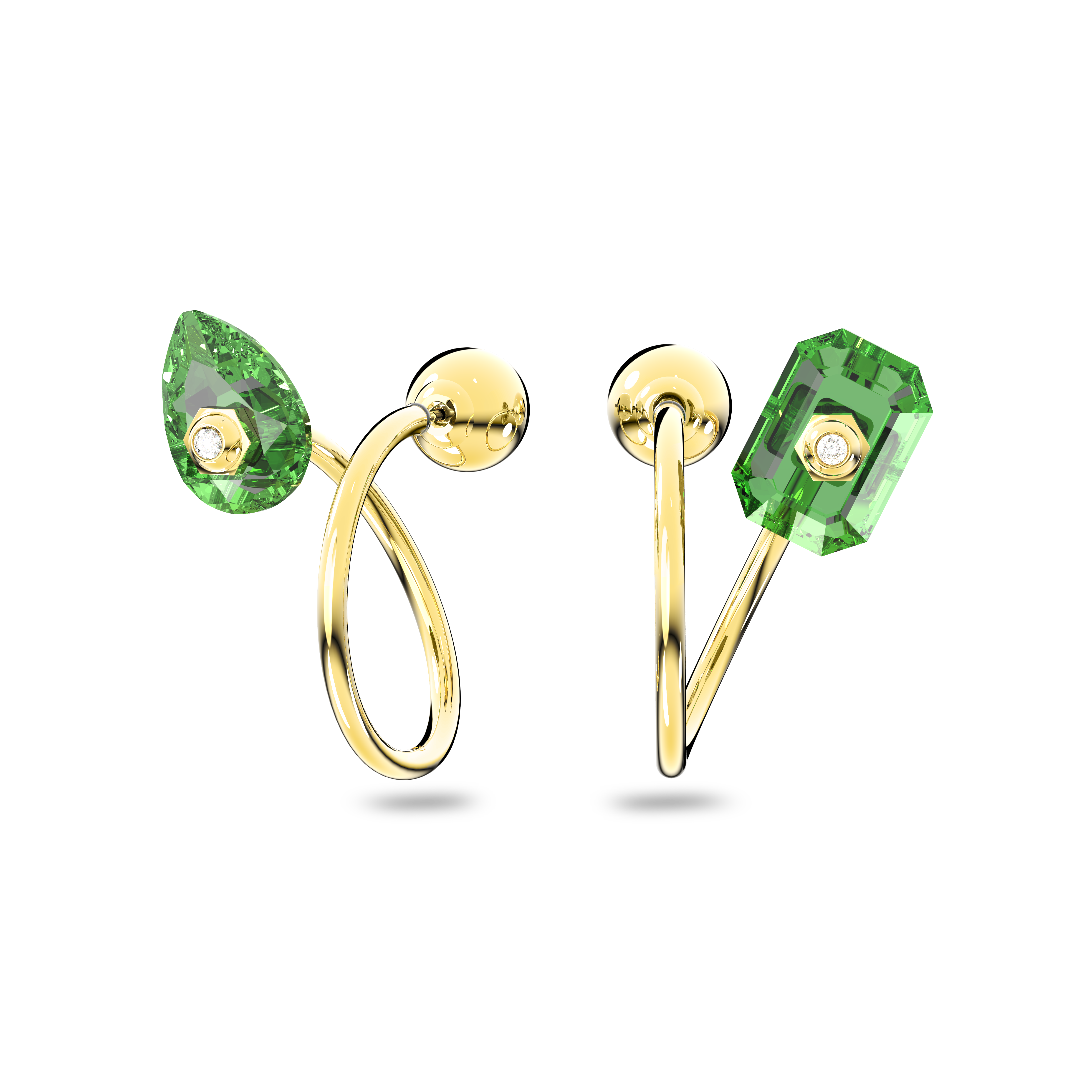SWAROVSKI NUMINA DROP EARRINGS, ASYMMETRICAL DESIGN, MIXED CUTS, GREEN, GOLD-TONE PLATED 5613541