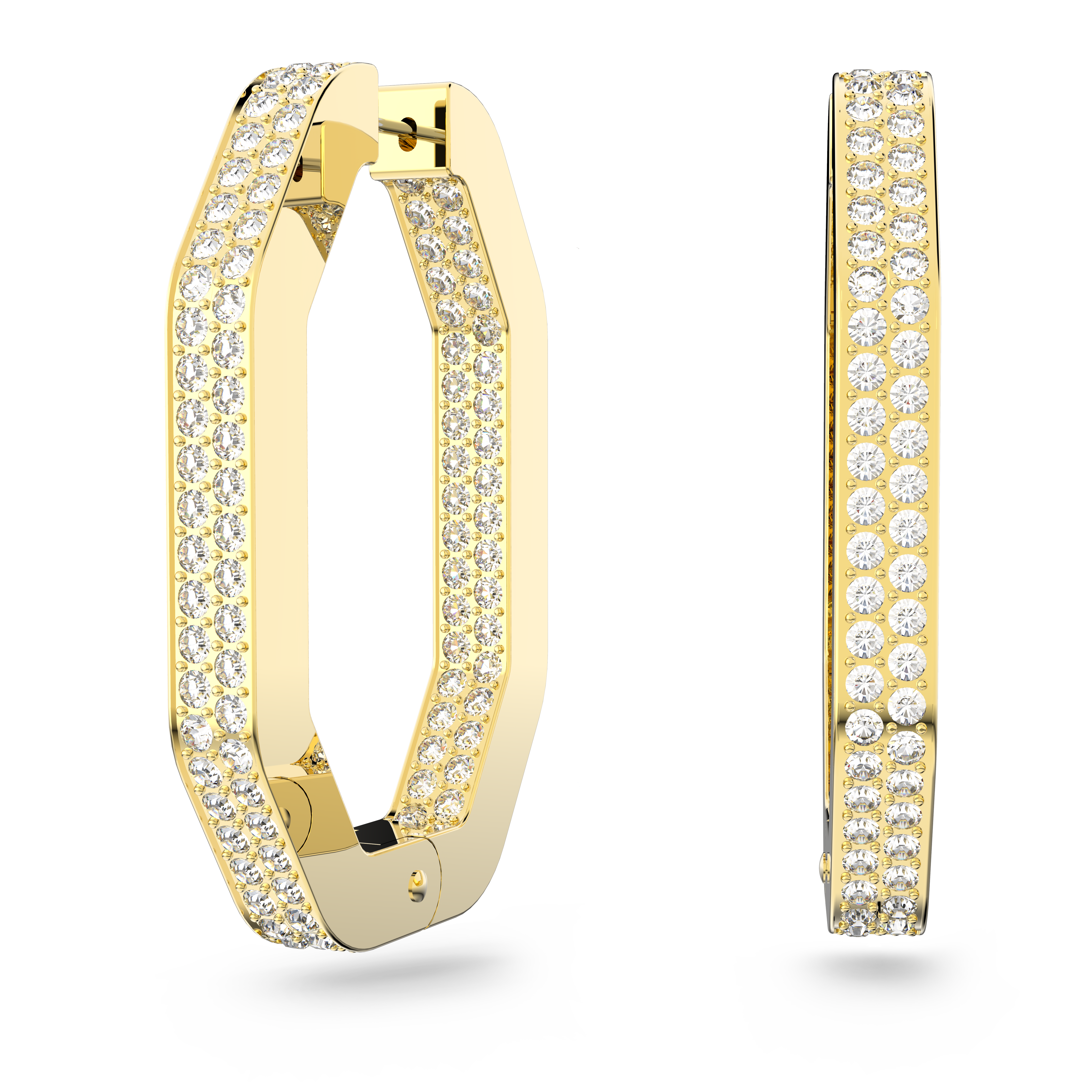 SWAROVSKI DEXTERA HOOP EARRINGS, OCTAGON SHAPE, LARGE, WHITE, GOLD-TONE PLATED 5618304