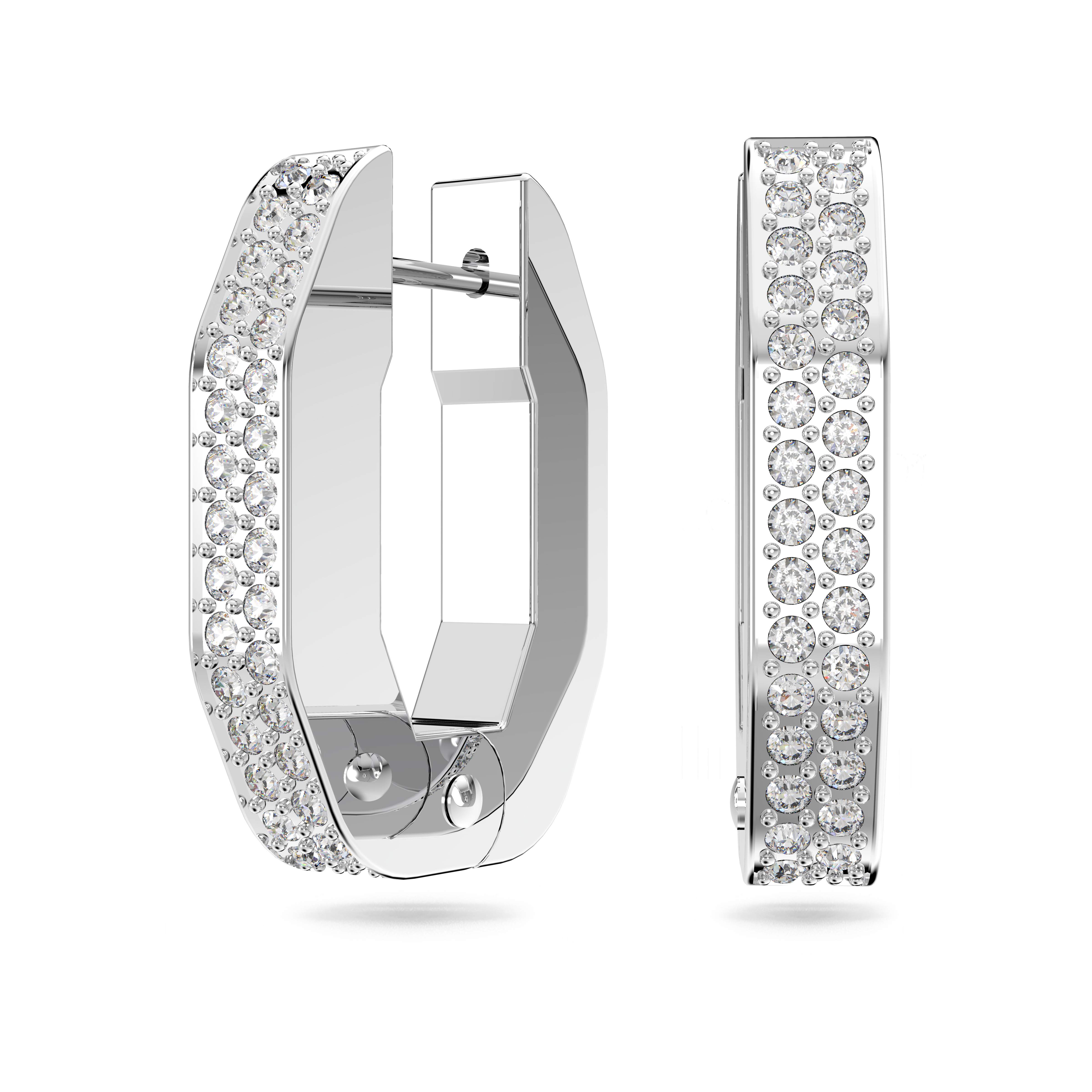 SWAROVSKI DEXTERA HOOP EARRINGS, OCTAGON SHAPE, SMALL, WHITE, RHODIUM PLATED 5618307