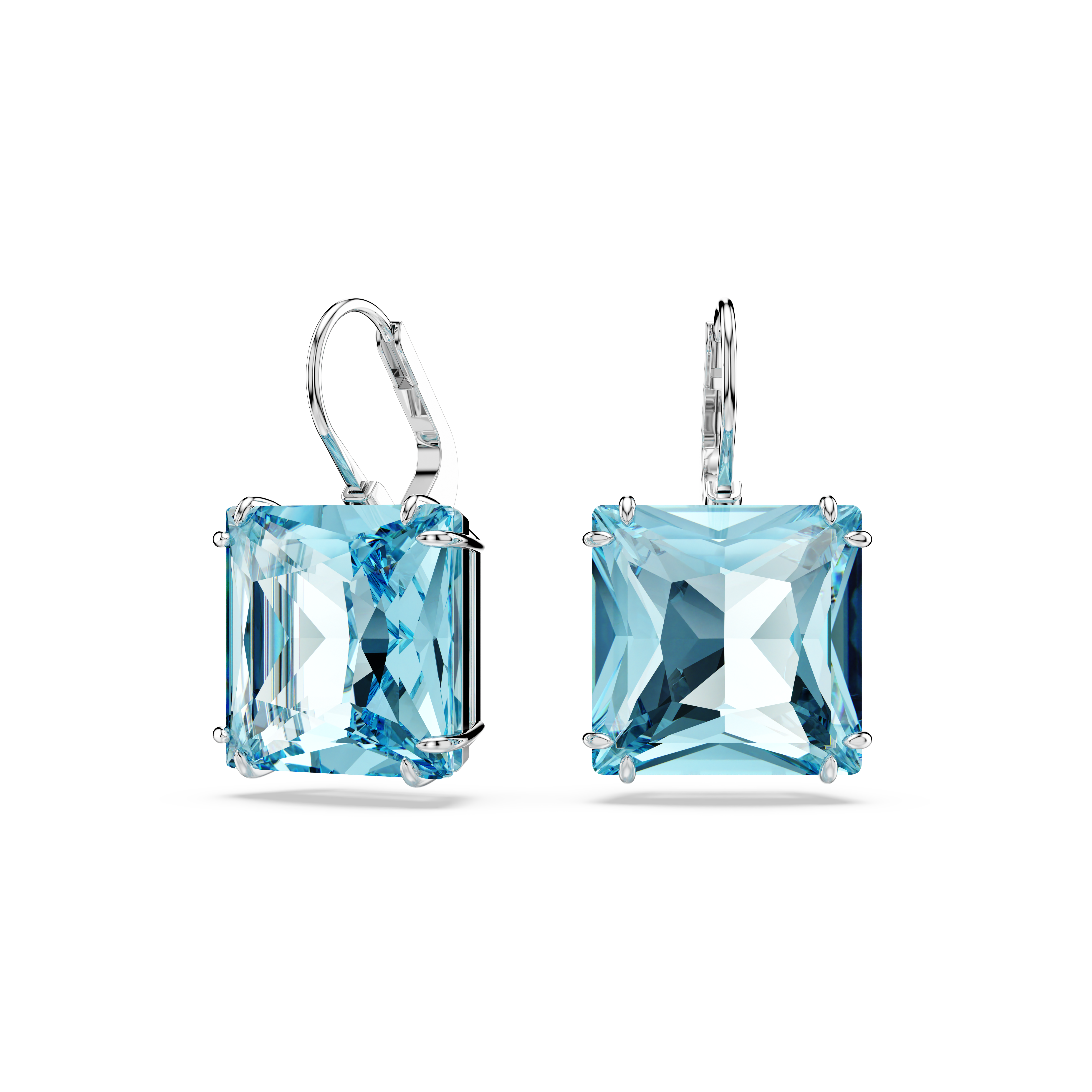 Swarovski Millenia drop earrings, Square cut, Blue, Rhodium plated 5619472