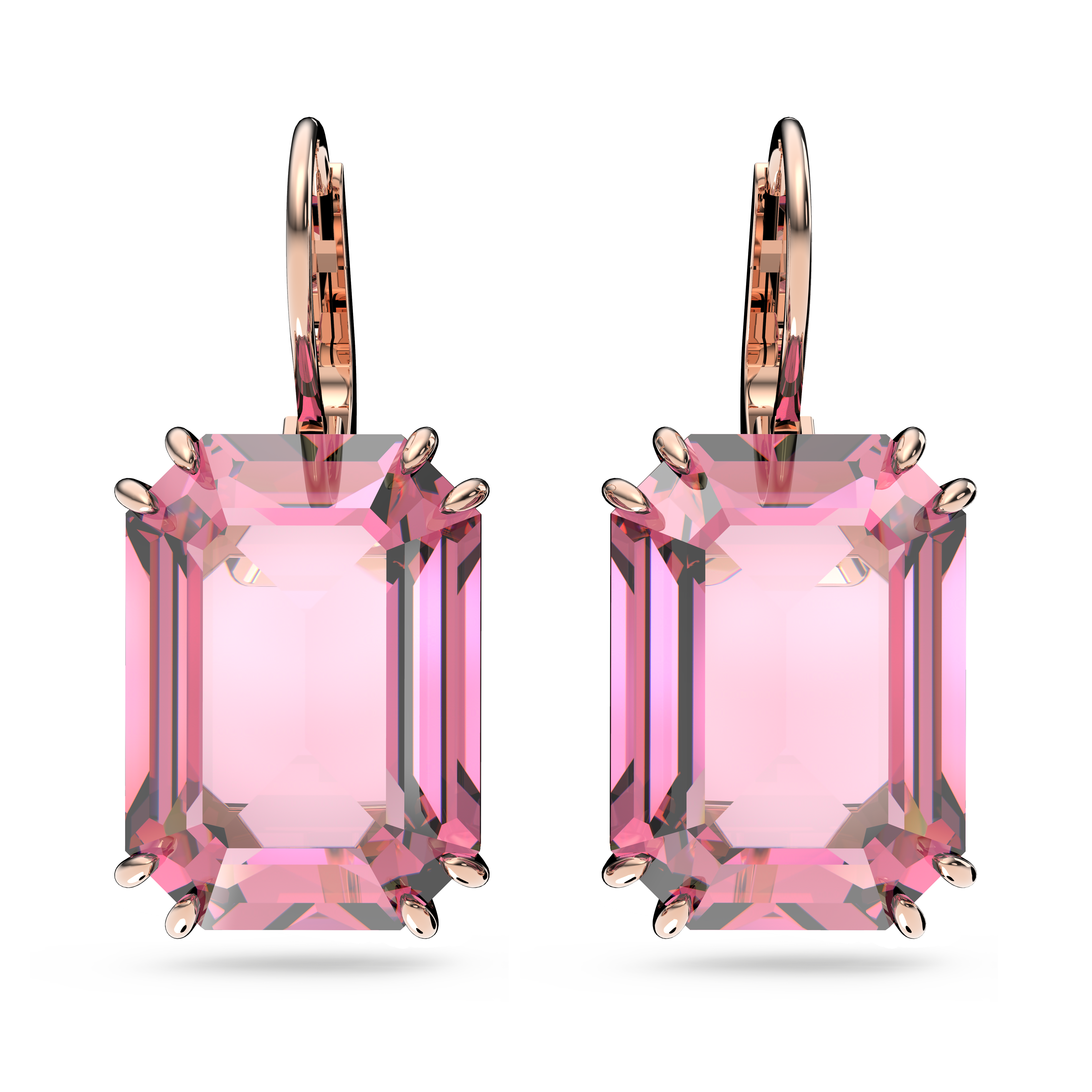 Swarovski Millenia drop earrings, Octagon cut, Pink, Rose gold-tone plated 5619502