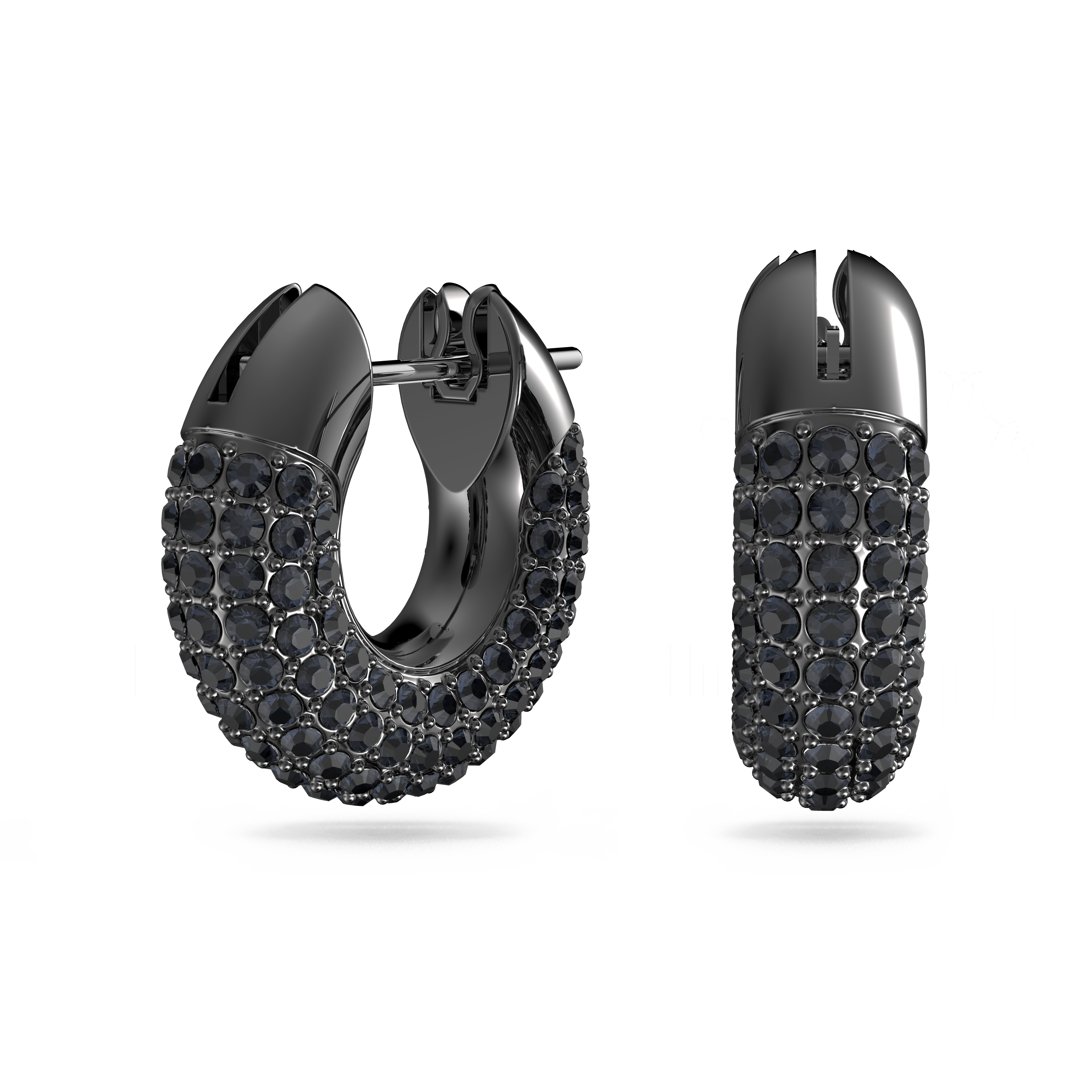 SWAROVSKI DEXTERA HOOP EARRINGS, SMALL, BLACK, RUTHENIUM PLATED 5620222