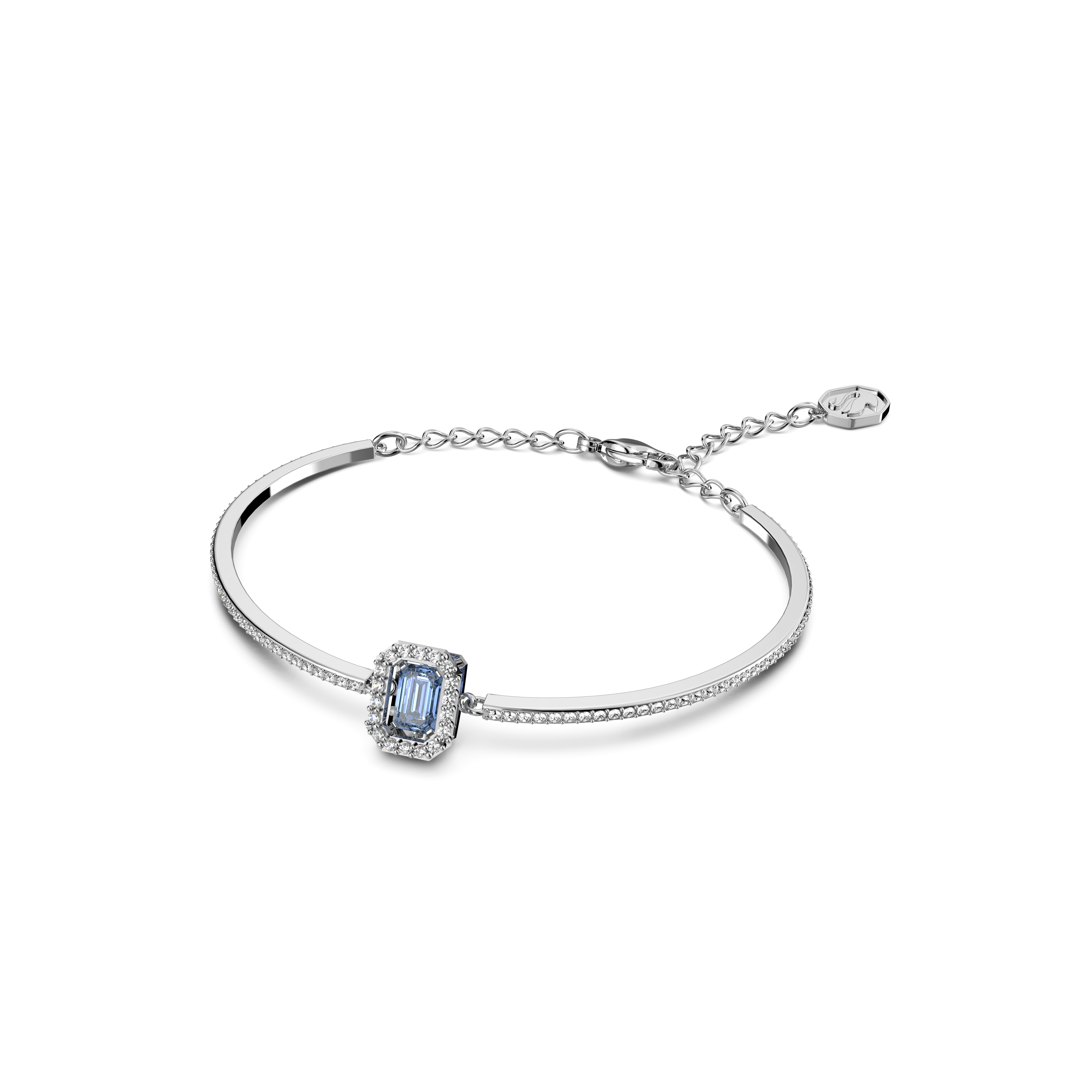 SWAROVSKI MILLENIA BANGLE, OCTAGON CUT, PAVÉ, BLUE, RHODIUM PLATED 5620556
