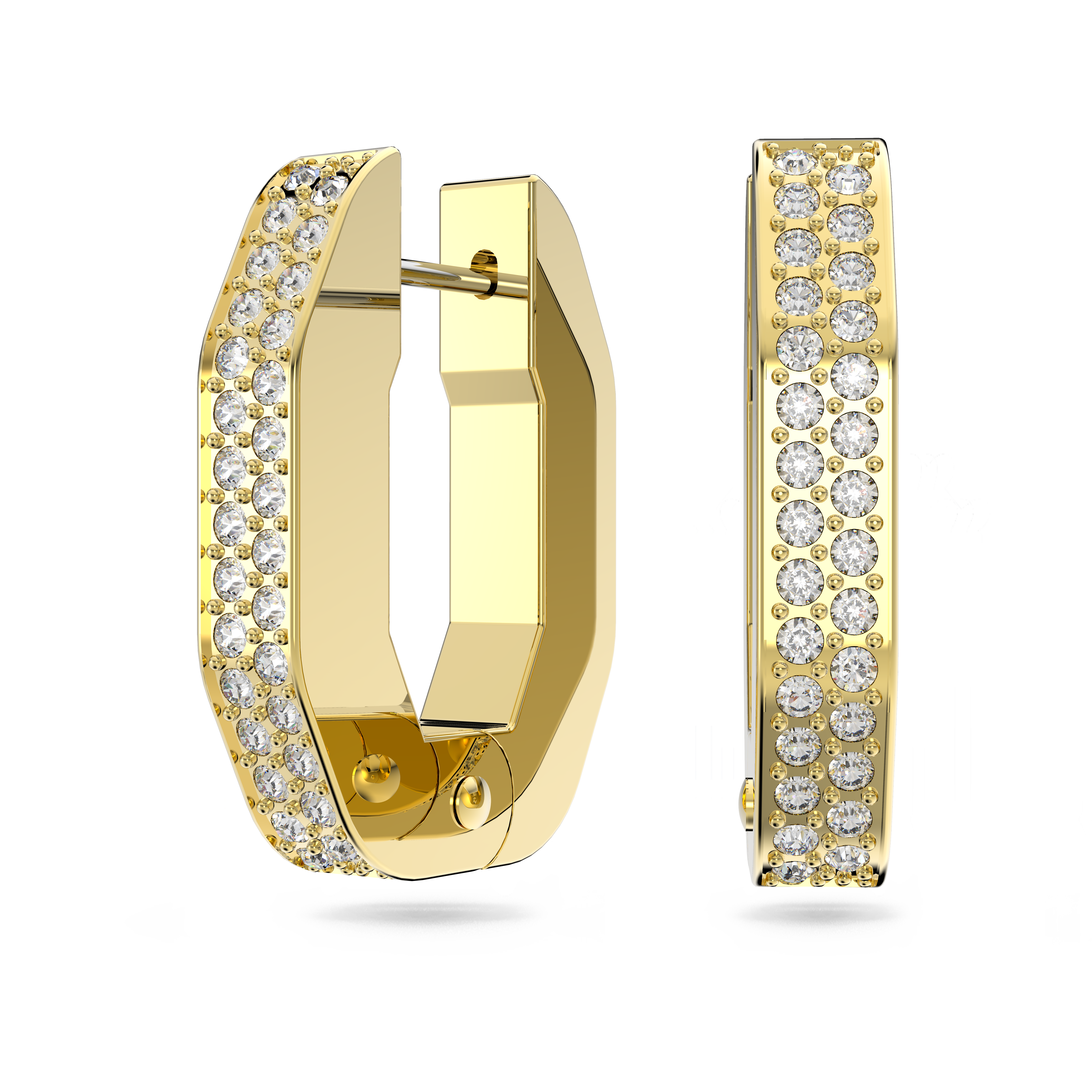SWAROVSKI DEXTERA HOOP EARRINGS, OCTAGON SHAPE, SMALL, WHITE, GOLD-TONE PLATED 5626084