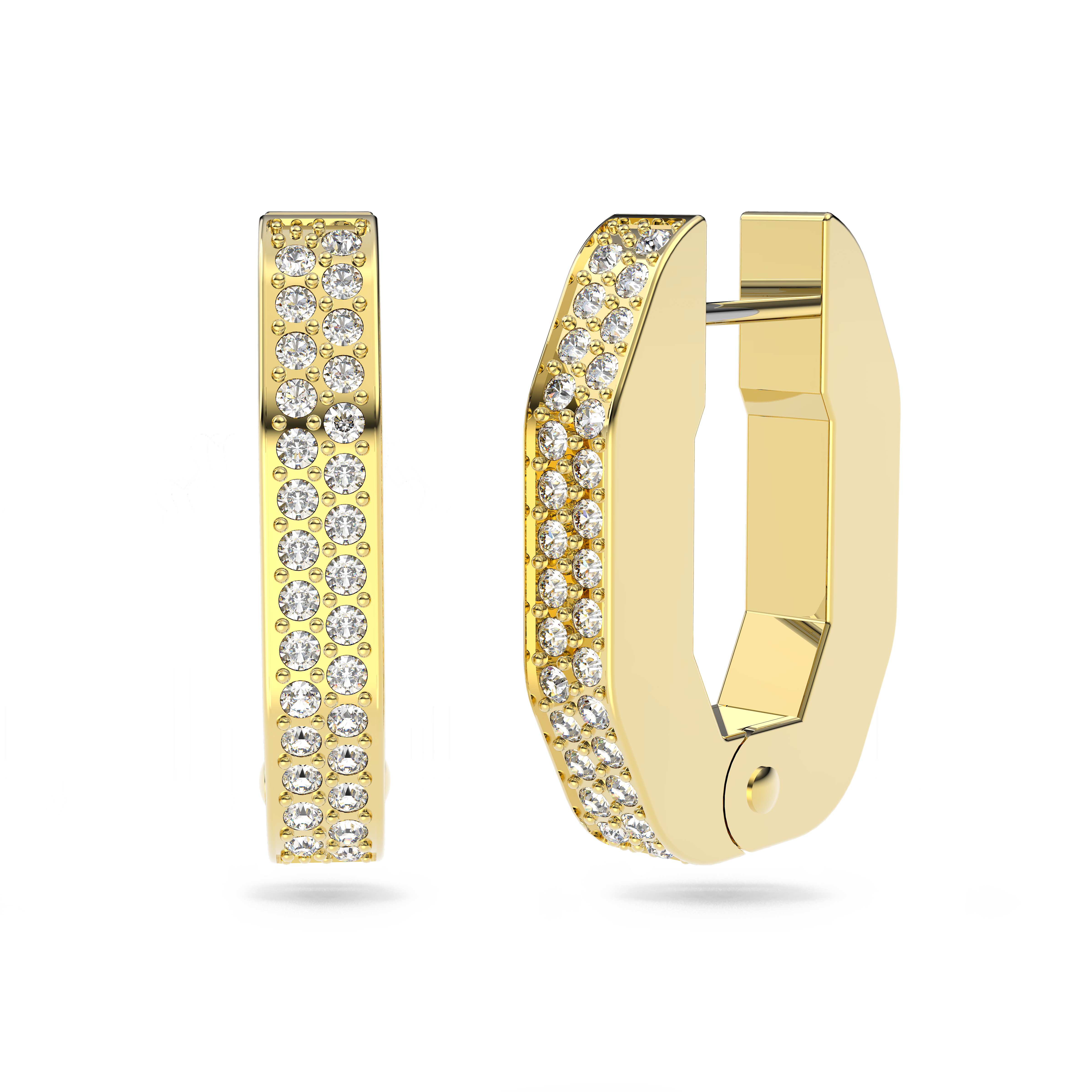 SWAROVSKI DEXTERA HOOP EARRINGS, OCTAGON SHAPE, SMALL, WHITE, GOLD-TONE PLATED 5626084