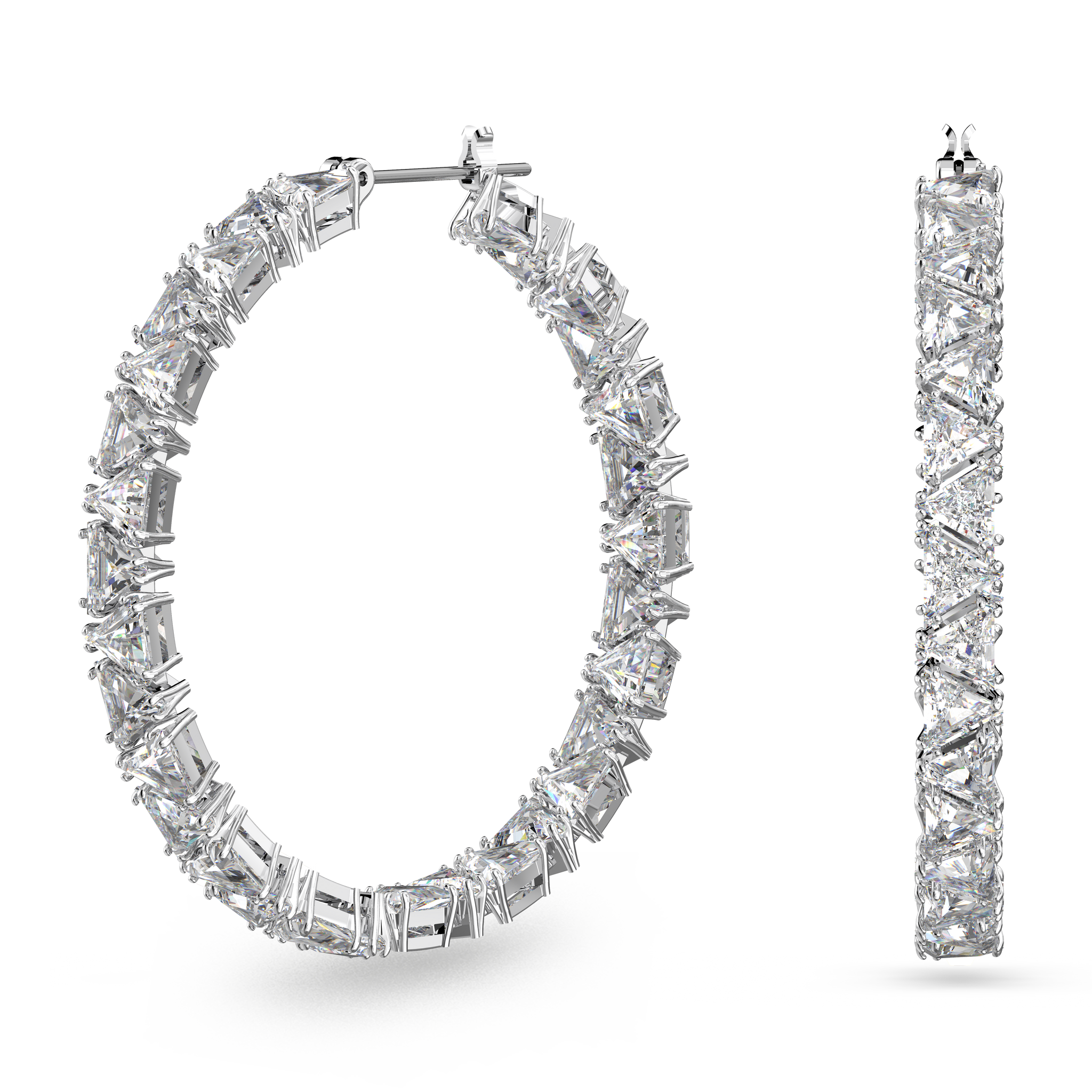 【期間限定特価】 hoop Ortyx Swarovski earrings, Rhodium White, cut, Triangle 応援グッズ