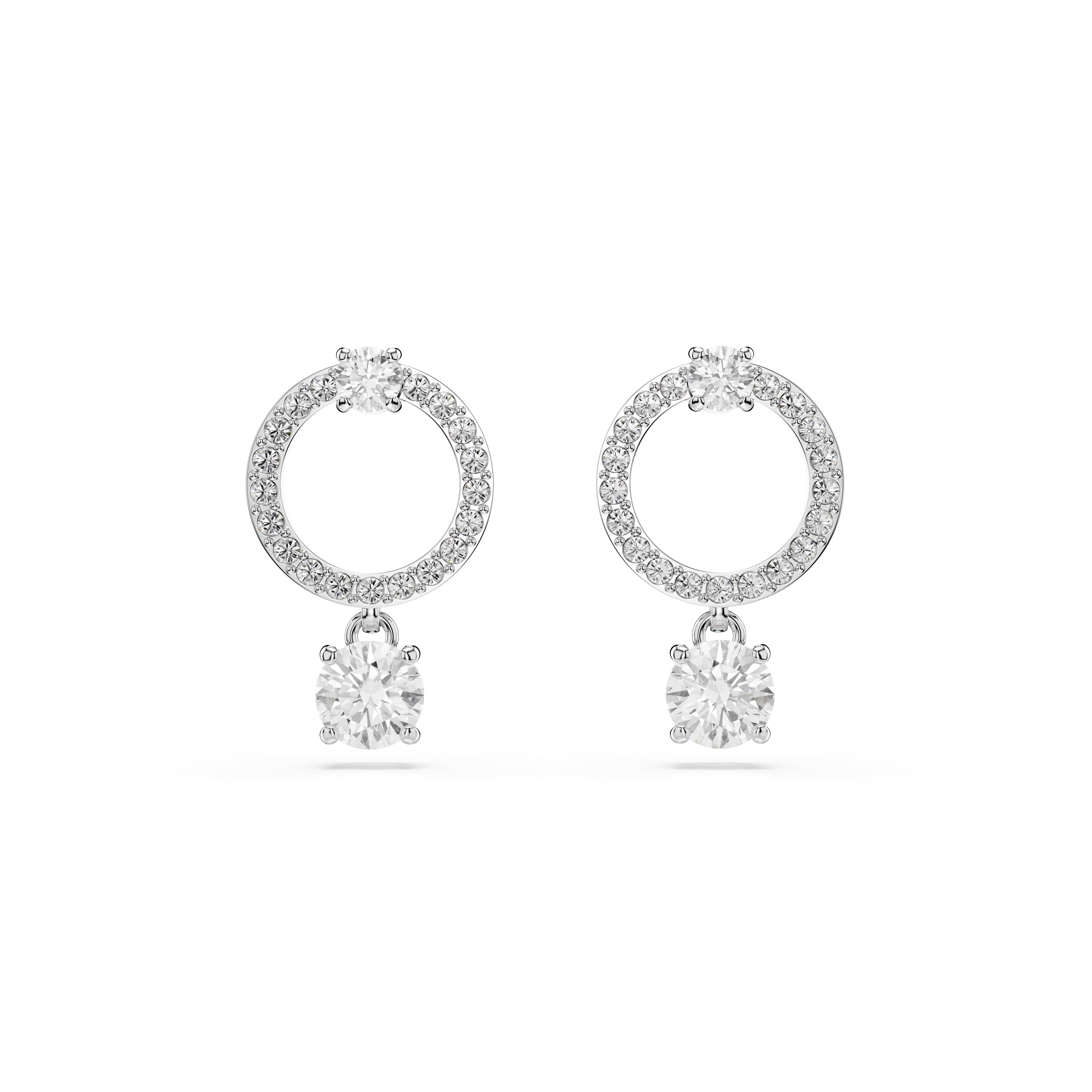 Swarovski Constella hoop earrings, Round cut, White, Rhodium plated 5633835