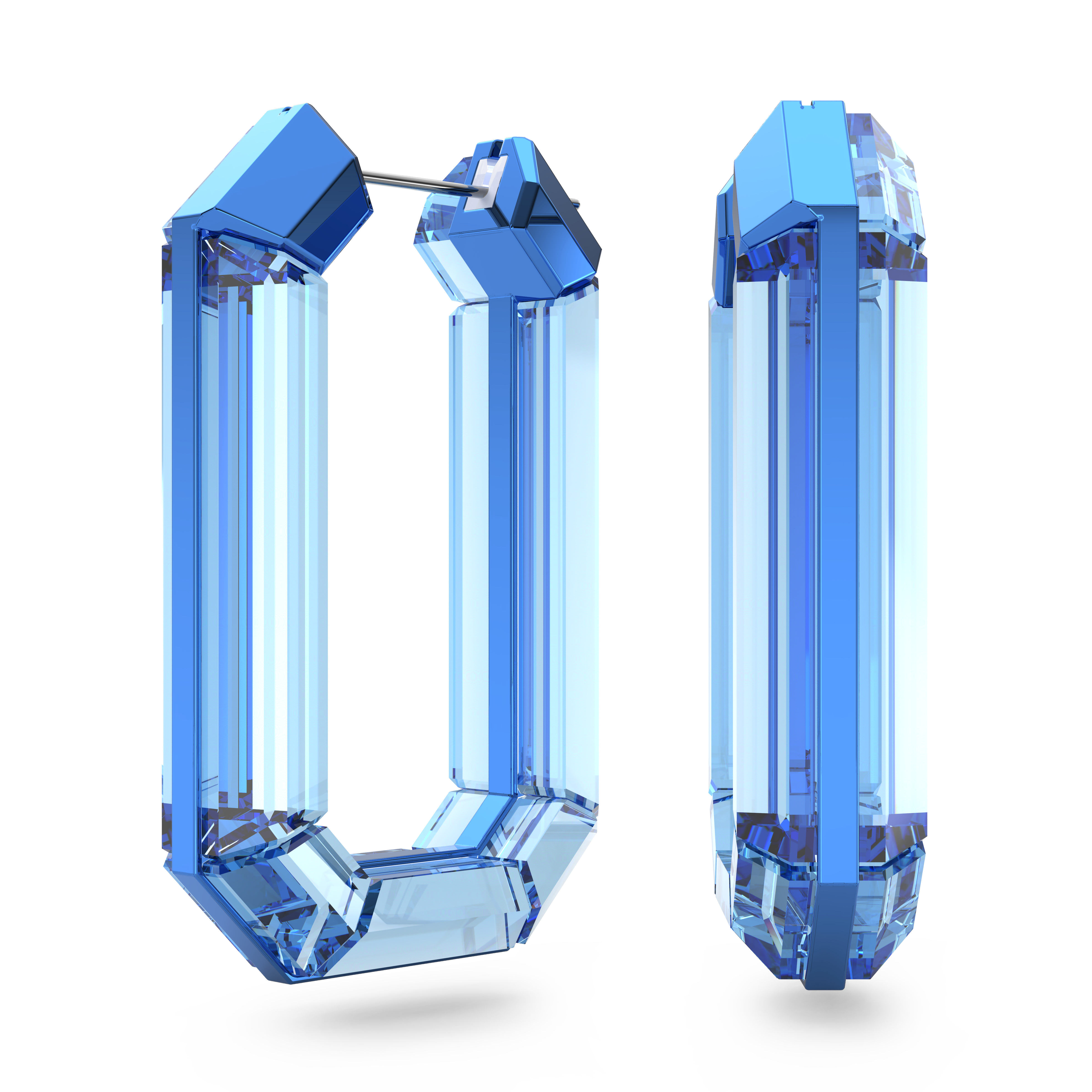 SWAROVSKI LUCENT HOOP EARRINGS, STATEMENT, OCTAGON SHAPE, BLUE 5633950