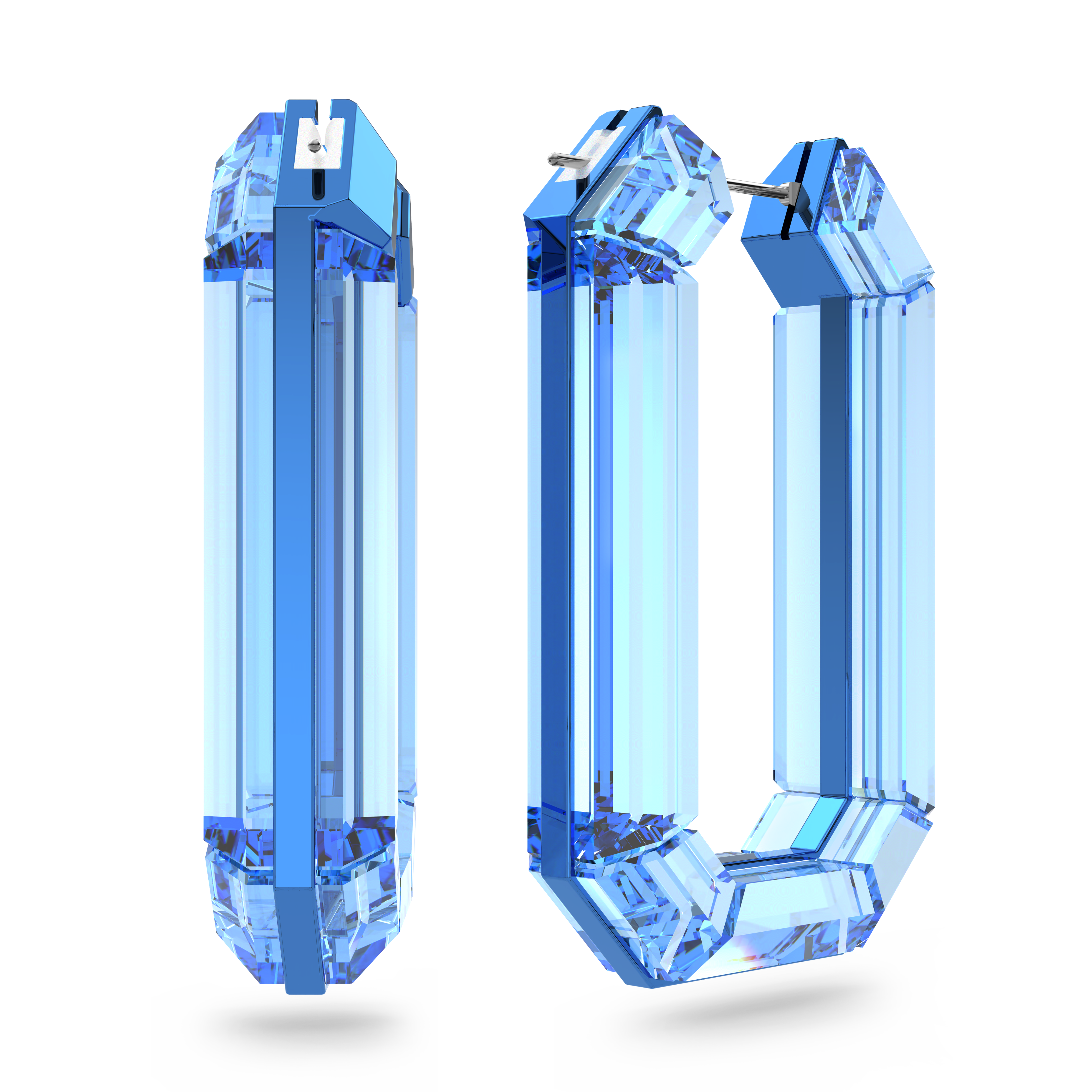 SWAROVSKI LUCENT HOOP EARRINGS, STATEMENT, OCTAGON SHAPE, BLUE 5633950