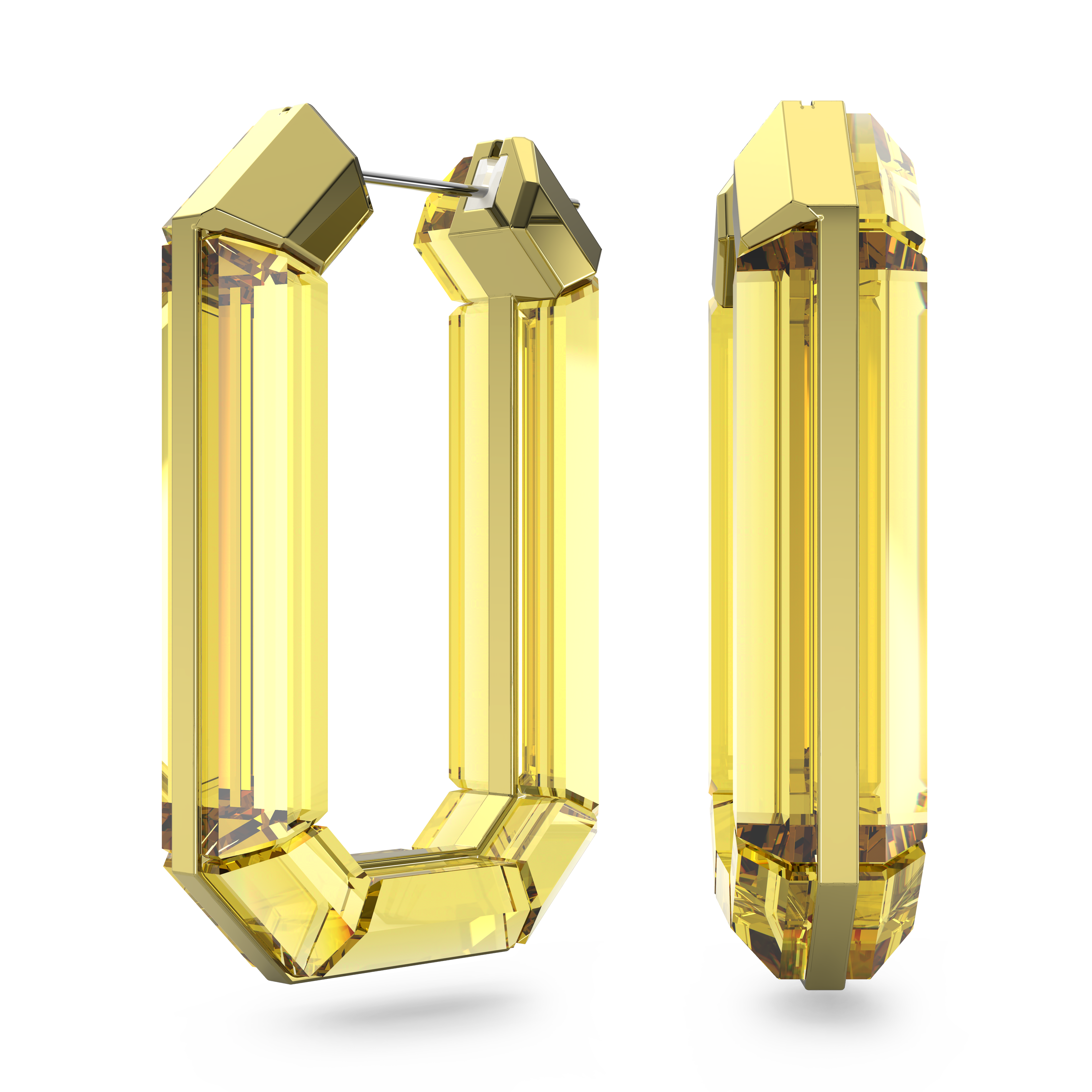 SWAROVSKI LUCENT HOOP EARRINGS, STATEMENT, OCTAGON SHAPE, YELLOW 5633954