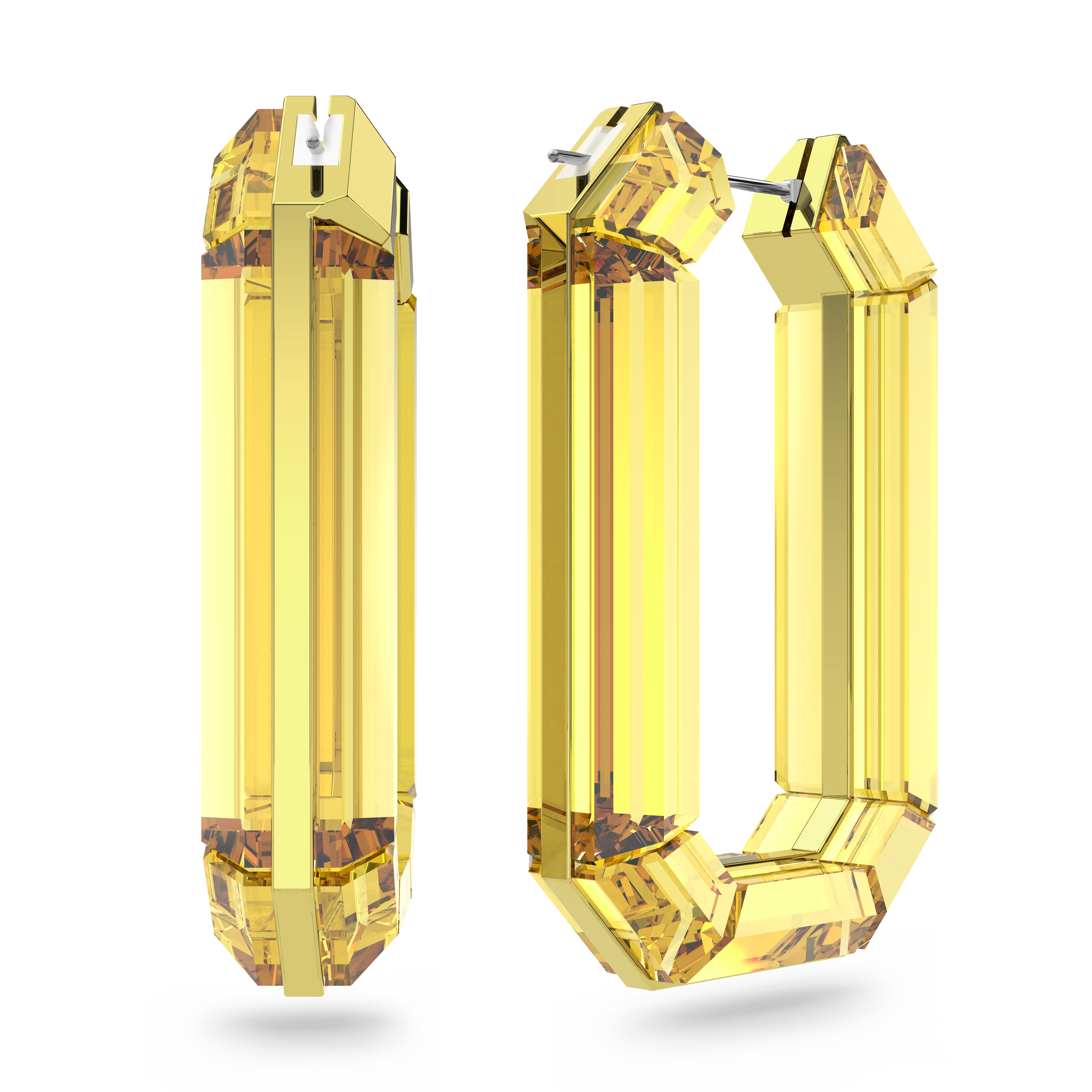 SWAROVSKI LUCENT HOOP EARRINGS, STATEMENT, OCTAGON SHAPE, YELLOW 5633954