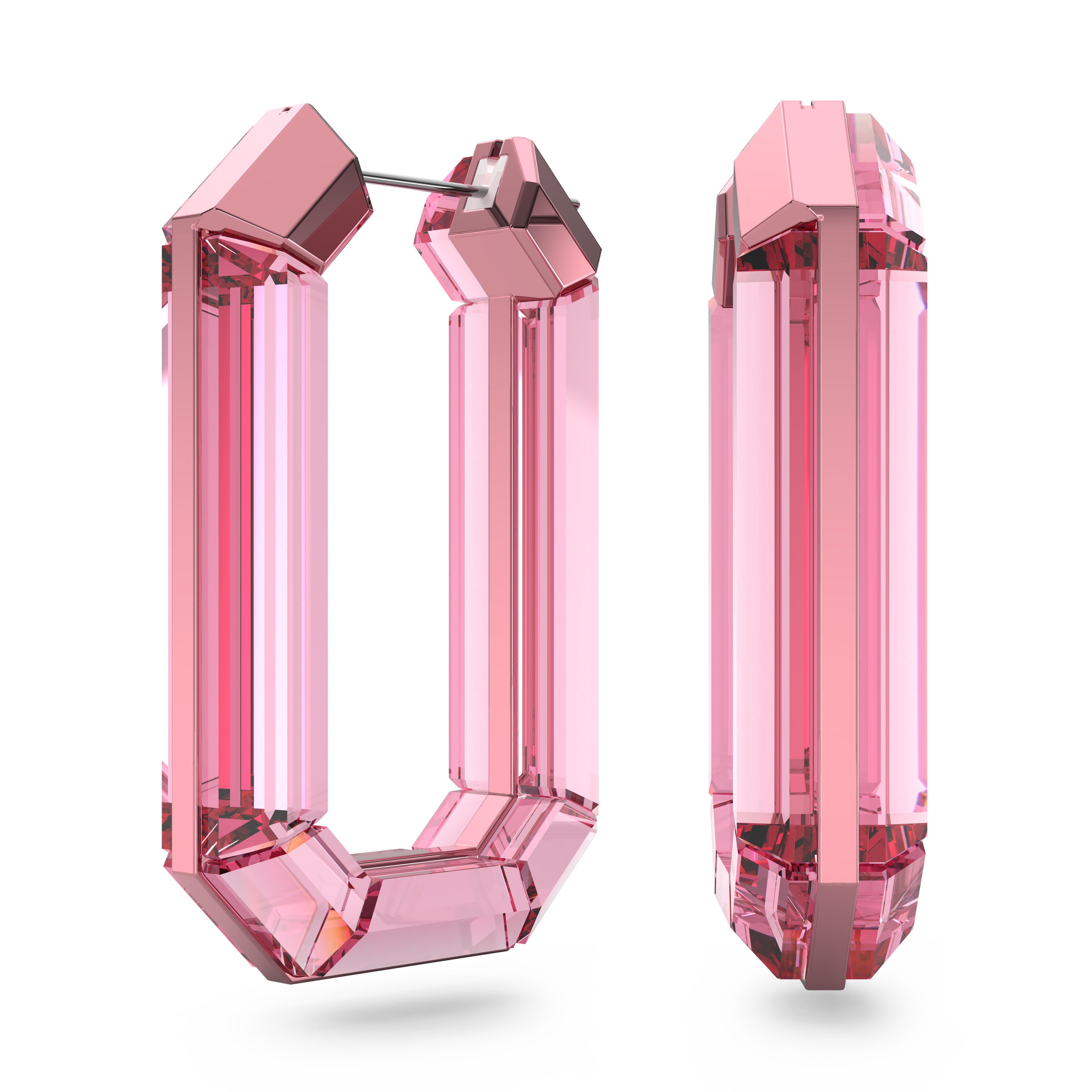 SWAROVSKI LUCENT HOOP EARRINGS, STATEMENT, OCTAGON SHAPE, PINK 5633955