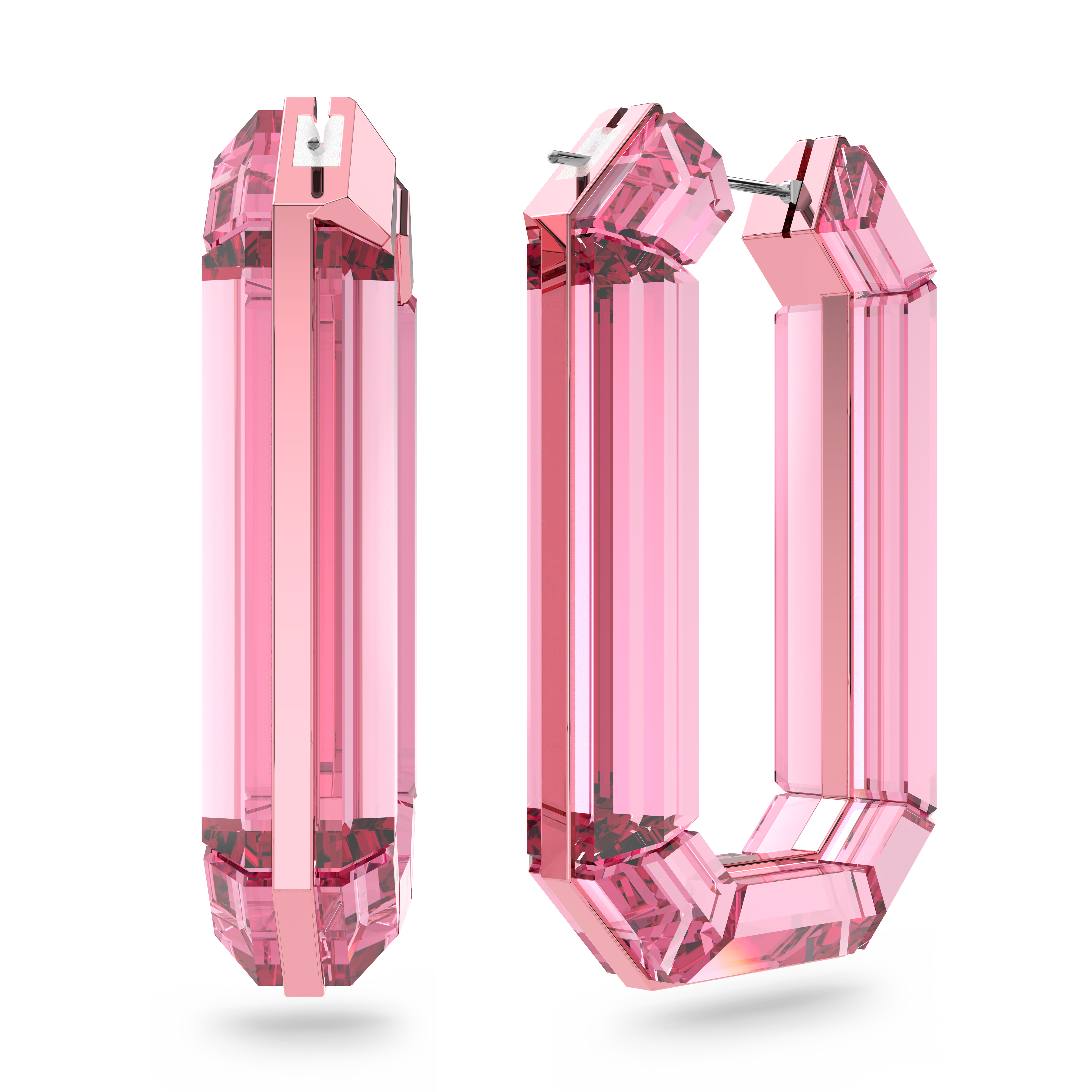 SWAROVSKI LUCENT HOOP EARRINGS, STATEMENT, OCTAGON SHAPE, PINK 5633955
