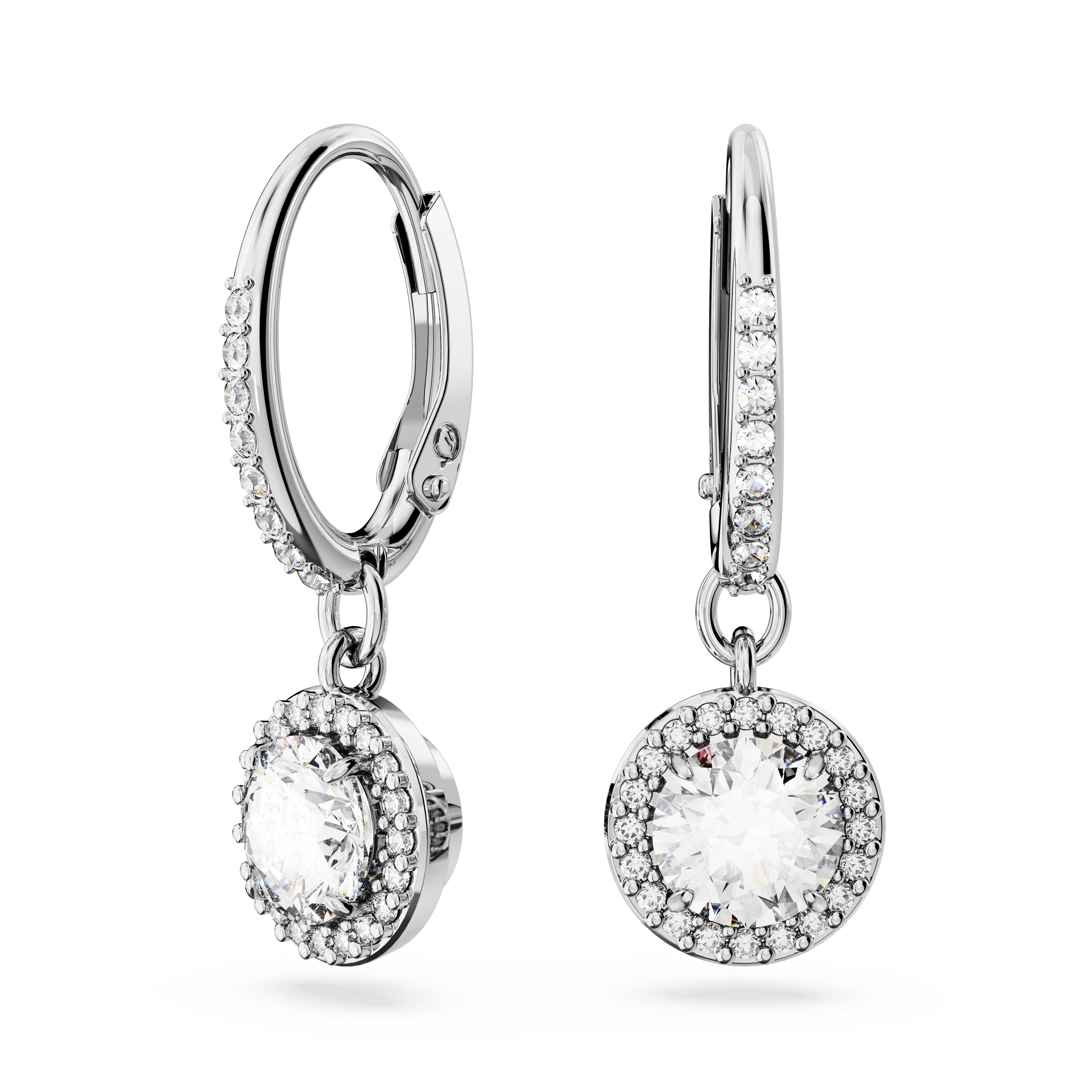 Swarovski Una Angelic drop earrings, Round cut, Pavé, White, Rhodium plated 5636270