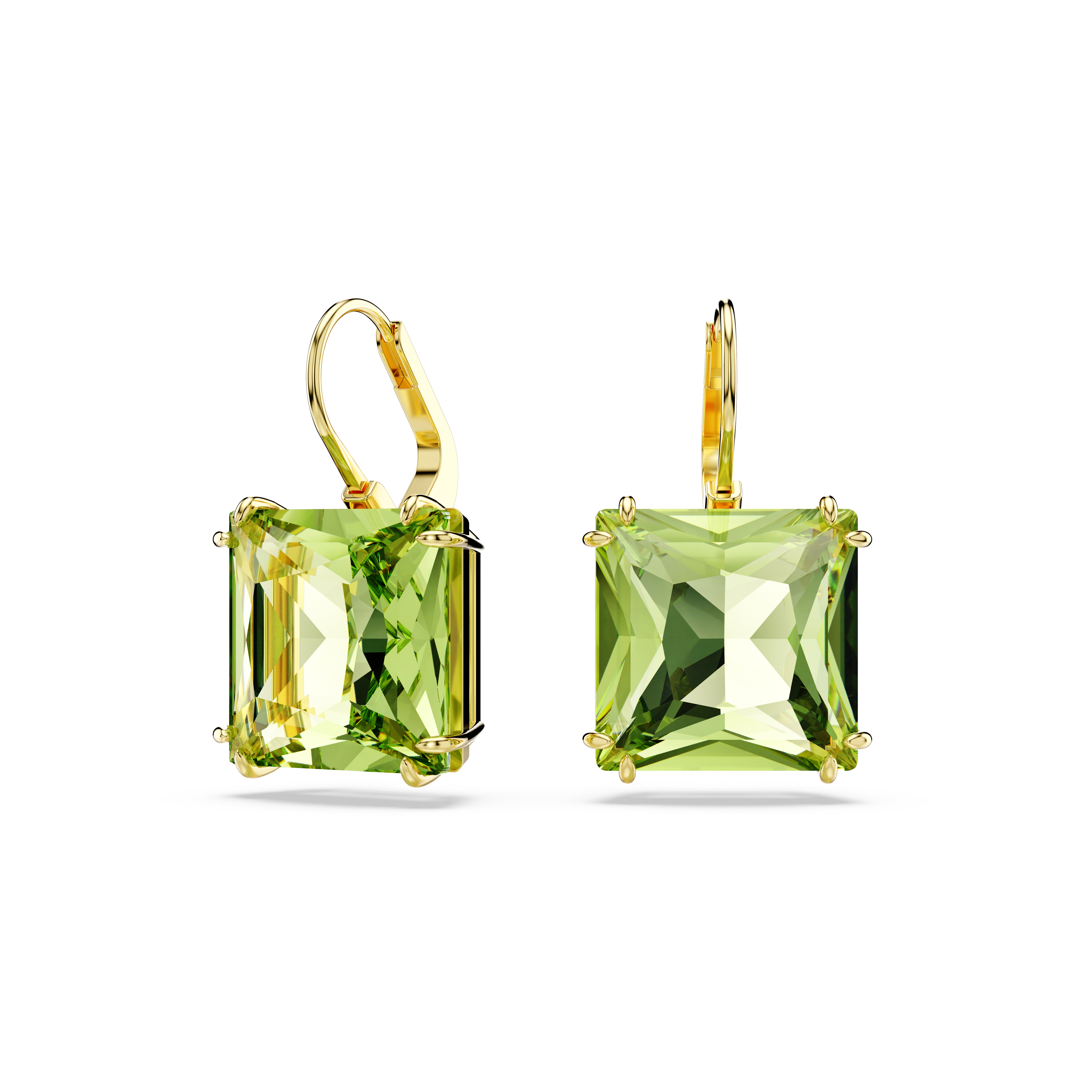 Swarovski Millenia drop earrings, Square cut, Green, Gold-tone plated 5636564