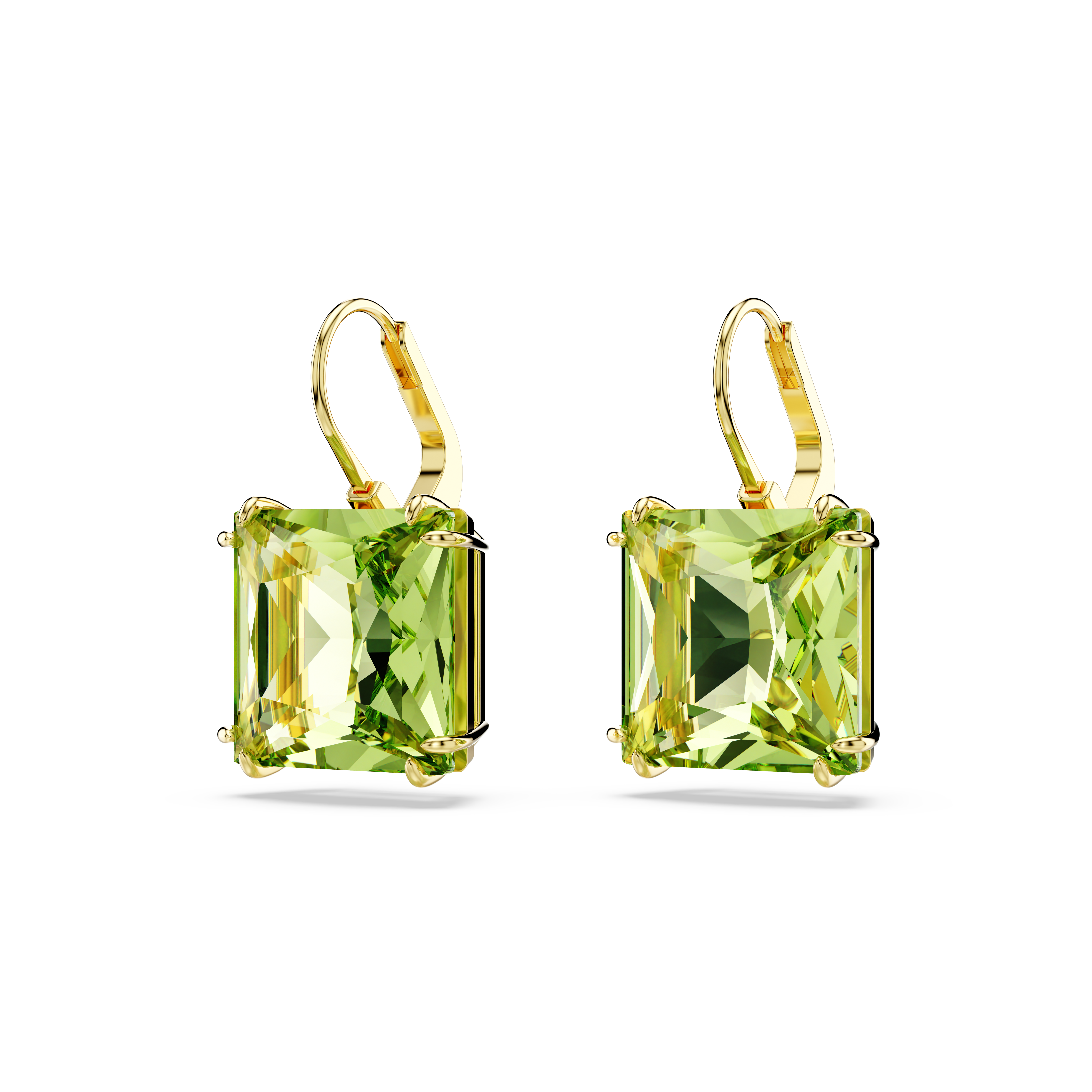 Swarovski Millenia drop earrings, Square cut, Green, Gold-tone plated 5636564